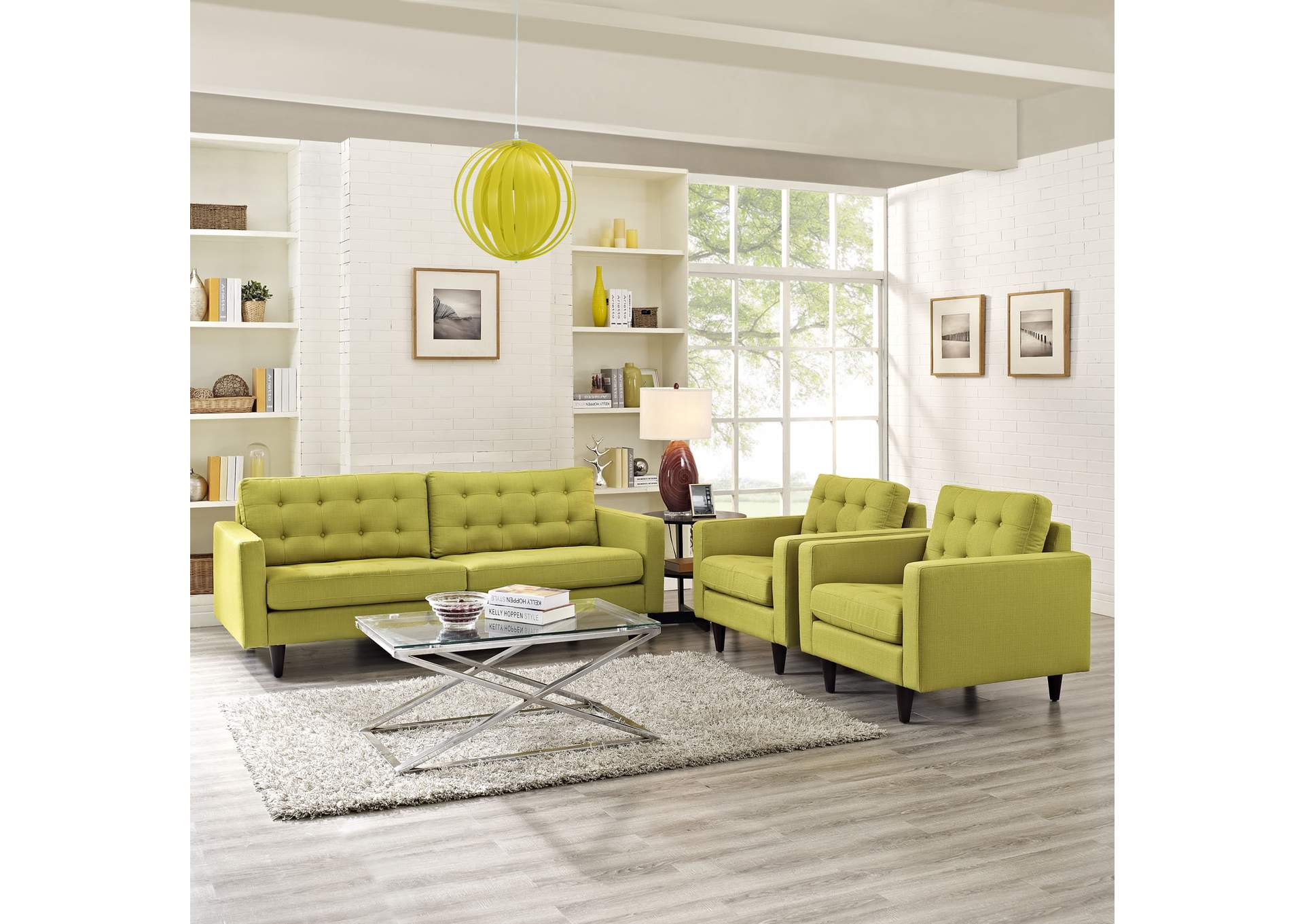 Wheatgrass Empress Sofa and Armchairs [Set of 3],Modway