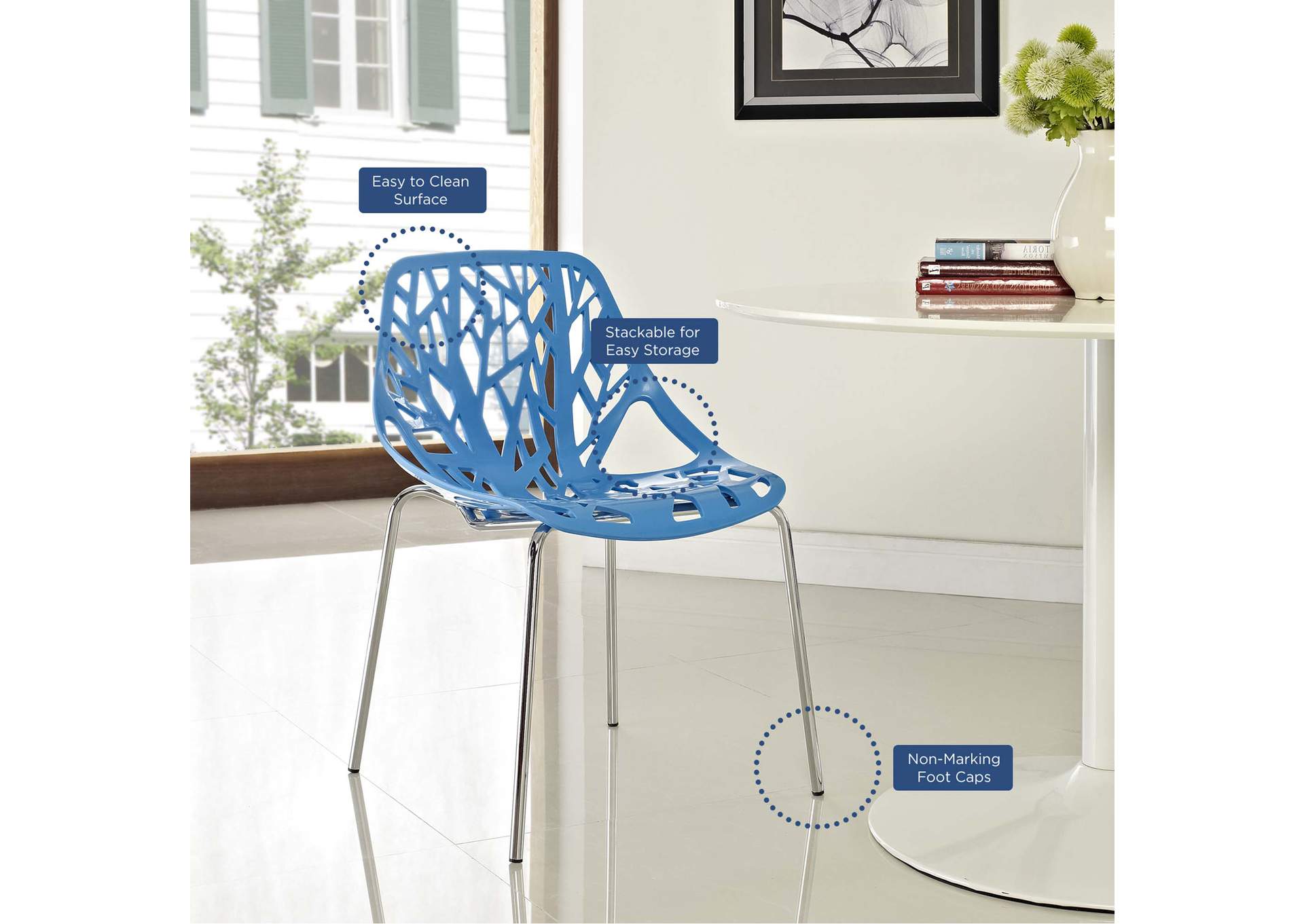 Blue Stencil Dining Side Chair Plastic [Set of 2],Modway