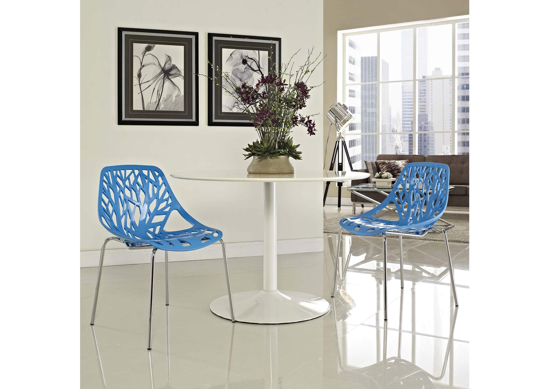 Blue Stencil Dining Side Chair Plastic [Set of 2],Modway