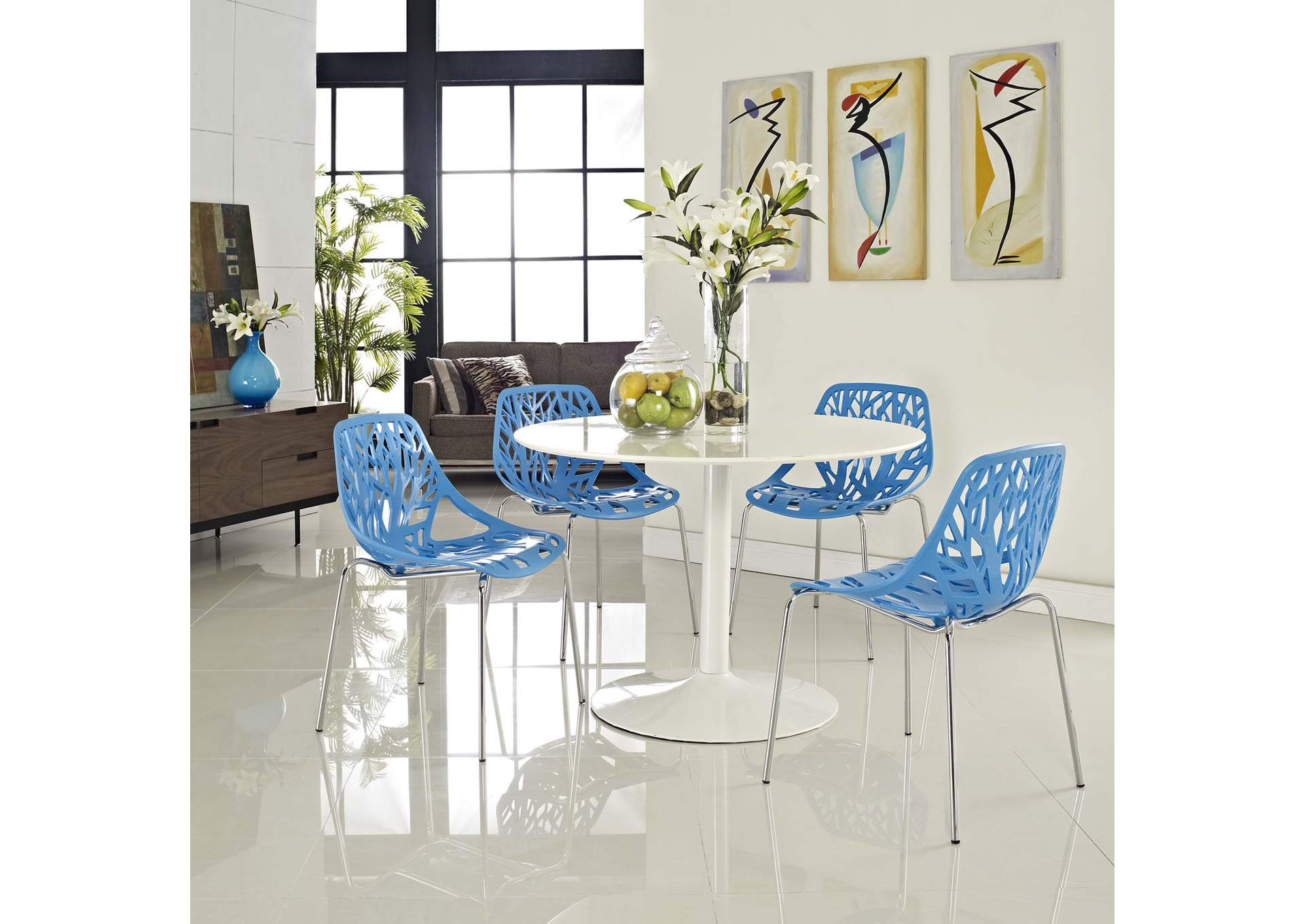 Blue Stencil Dining Side Chair [Set of 4],Modway