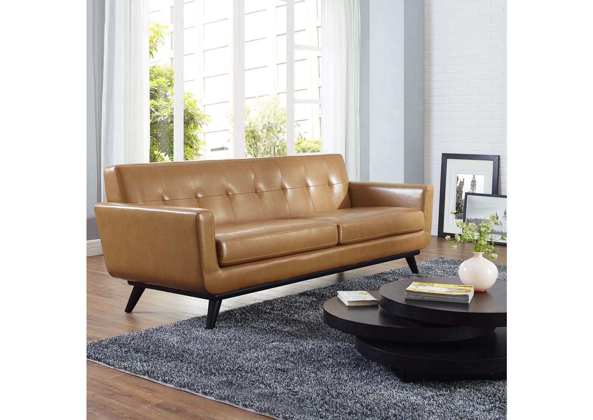 Tan Engage Bonded Leather Sofa,Modway