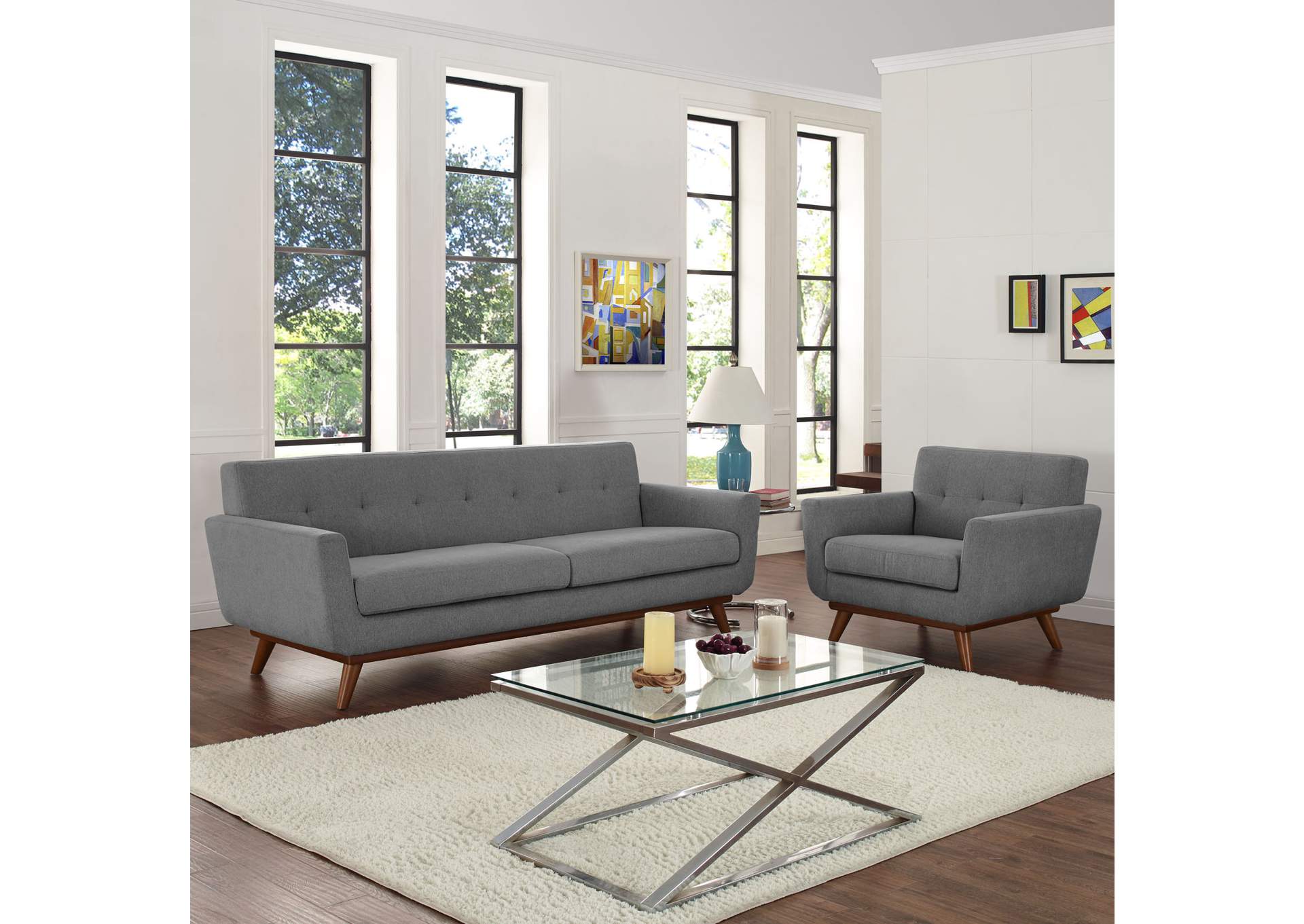 Expectation Gray Engage Armchair and Sofa [Set of 2],Modway