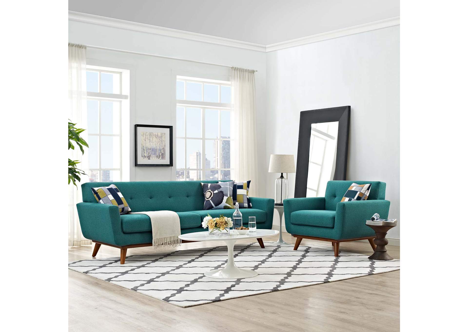 Teal Engage Armchair and Sofa [Set of 2],Modway