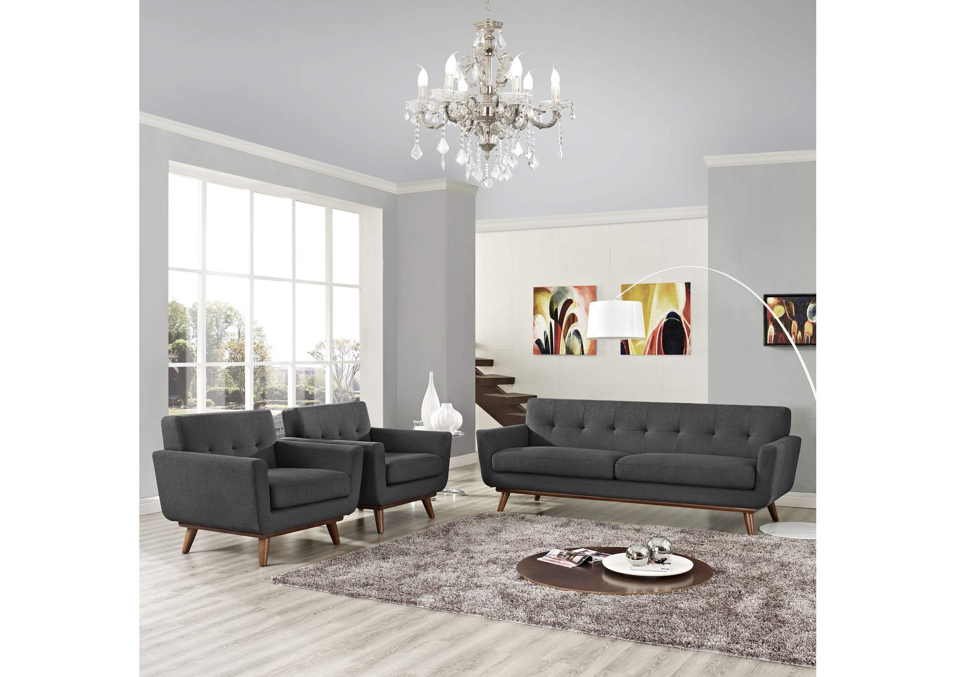 Gray Engage Armchairs and Sofa [Set of 3],Modway