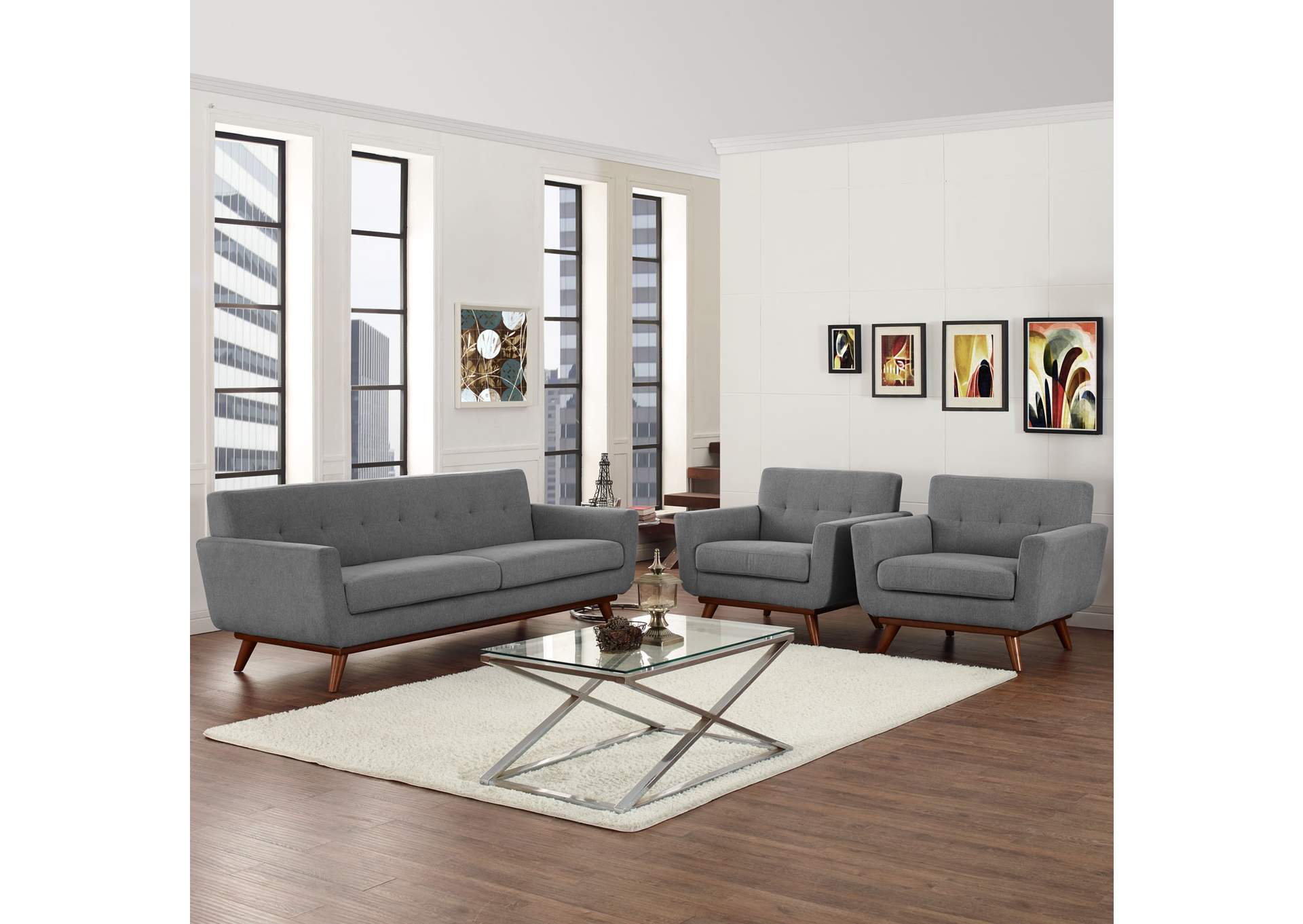 Expectation Gray Engage Armchairs and Sofa [Set of 3],Modway