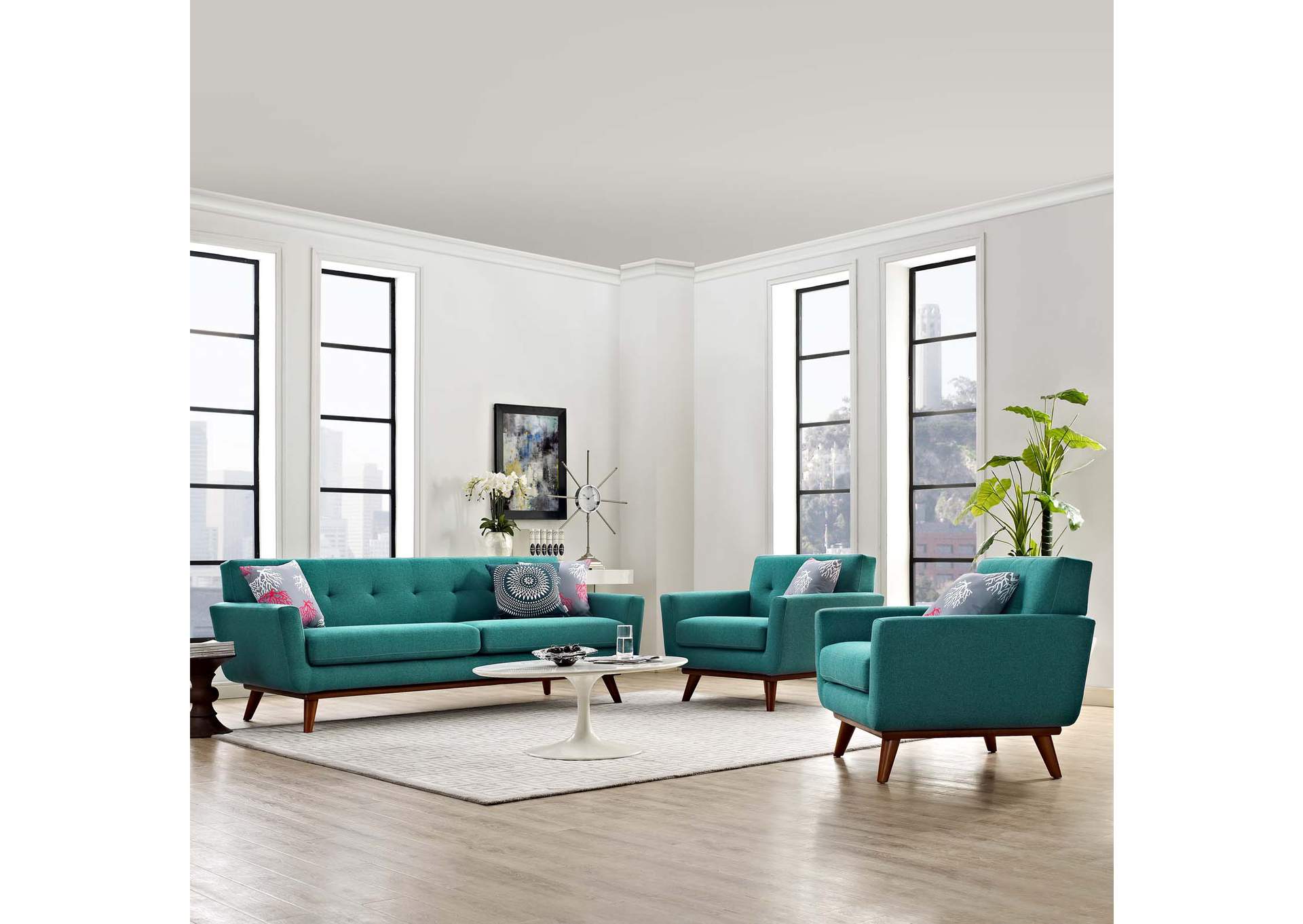 Teal Engage Armchairs and Sofa [Set of 3],Modway