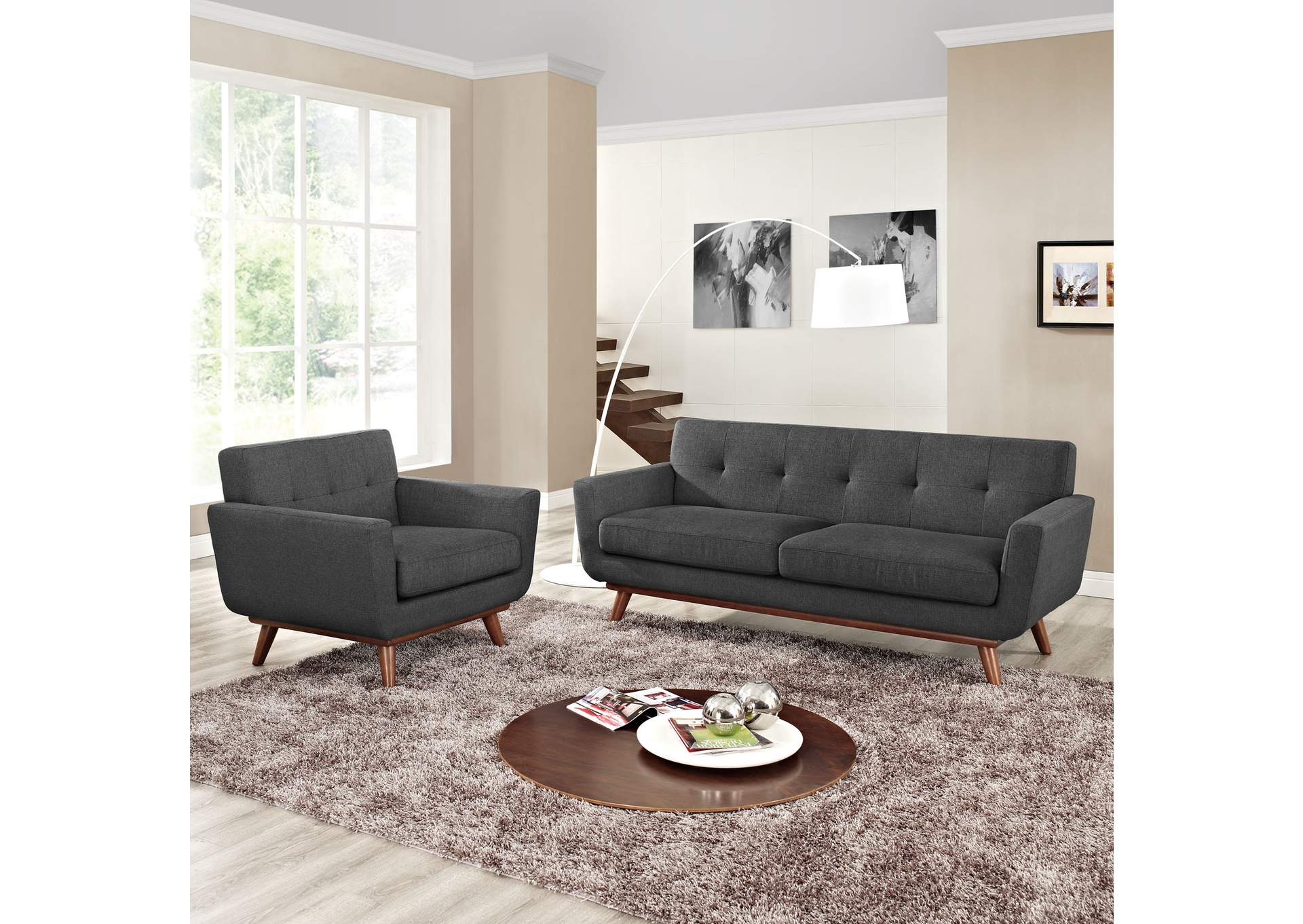 Gray Engage Armchair and Loveseat [Set of 2],Modway