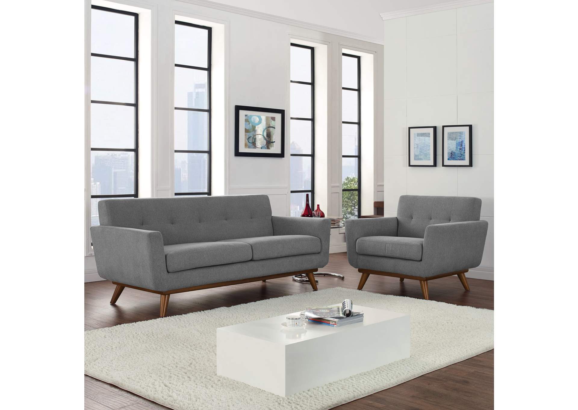 Expectation Gray Engage Armchair and Loveseat [Set of 2],Modway