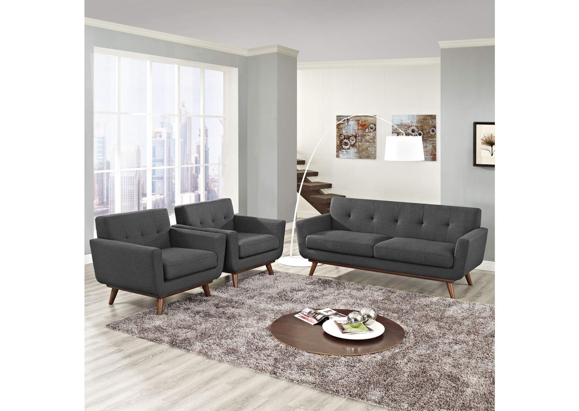 Gray Engage Armchairs and Loveseat [Set of 3],Modway