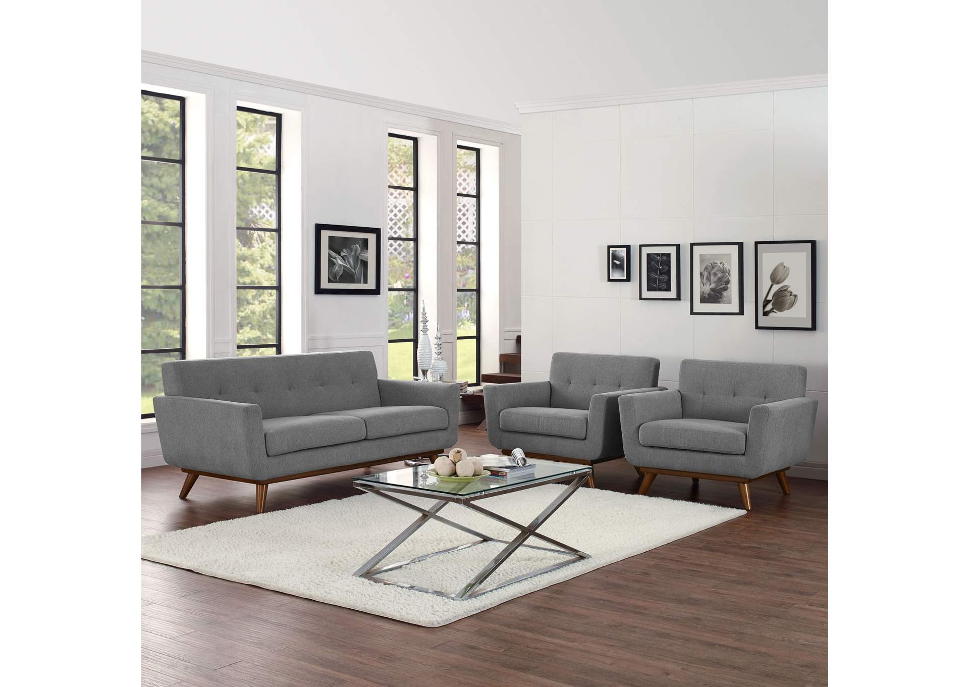 Expectation Gray Engage Armchairs and Loveseat [Set of 3],Modway