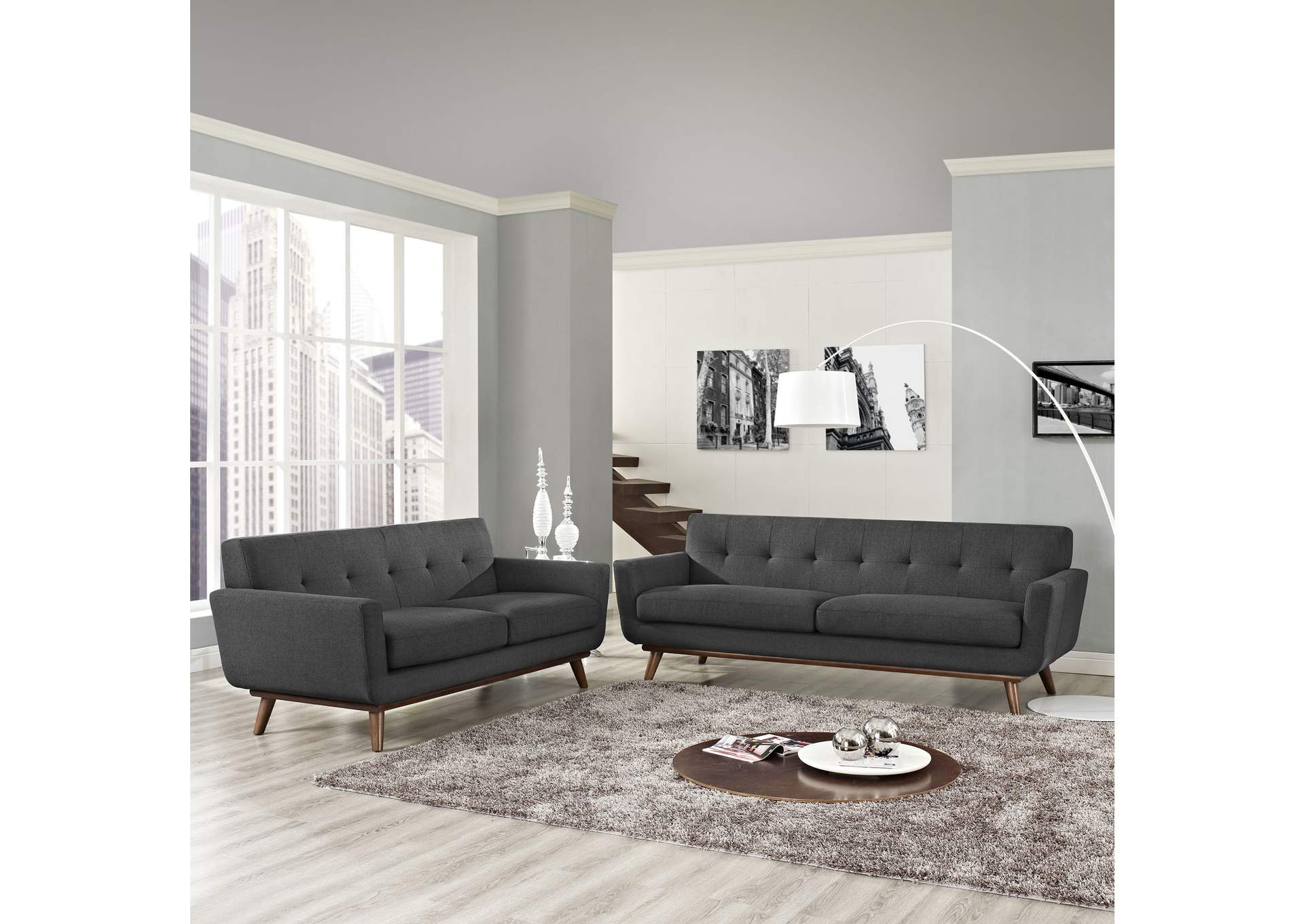 Gray Engage Loveseat and Sofa [Set of 2],Modway