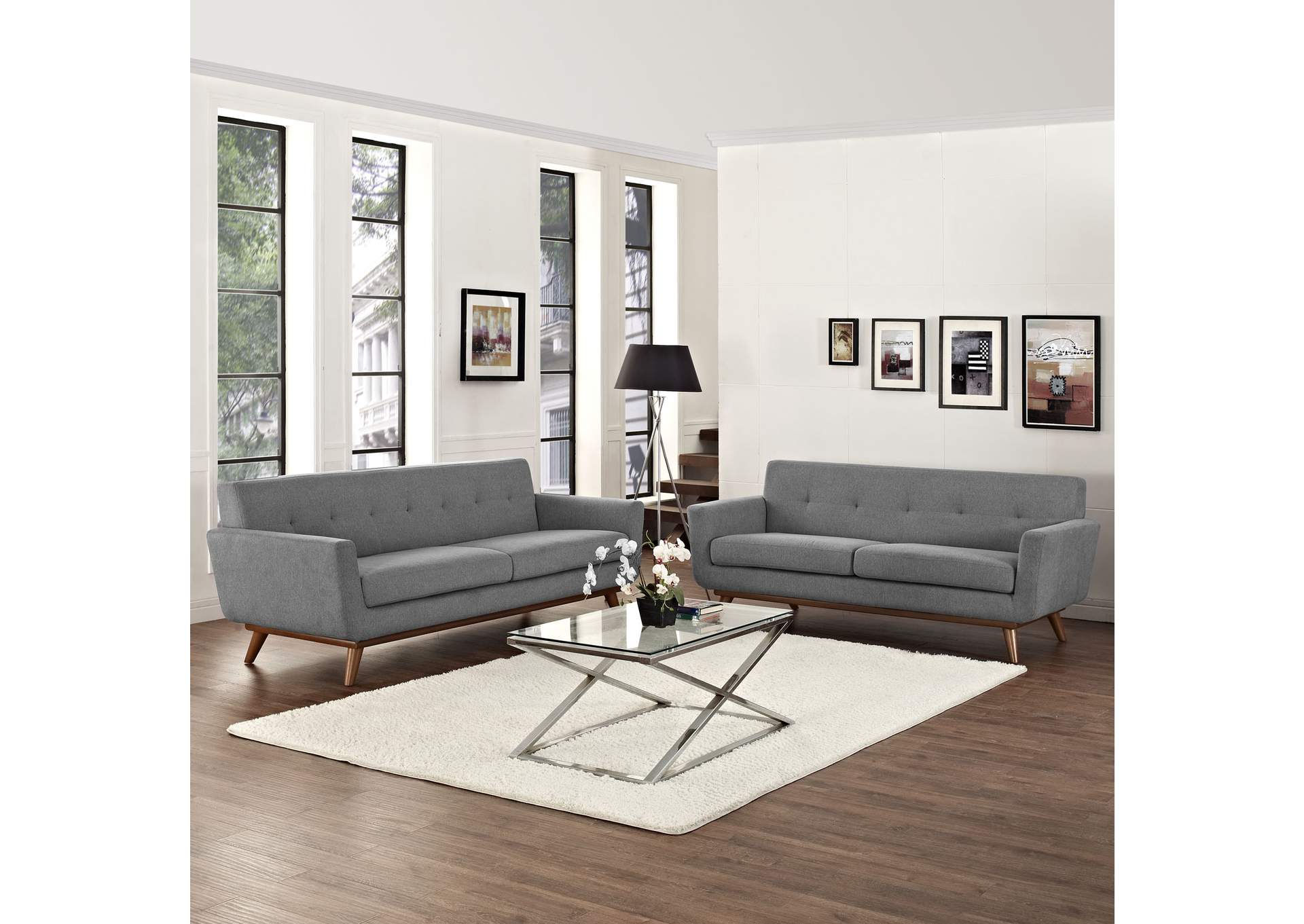 Expectation Gray Engage Loveseat and Sofa [Set of 2],Modway