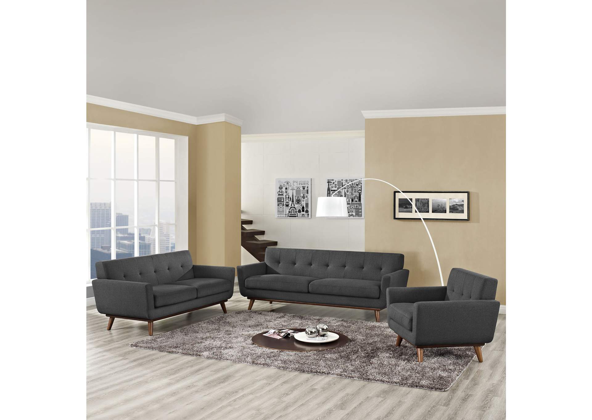 Gray Engage Sofa Loveseat and Armchair [Set of 3],Modway