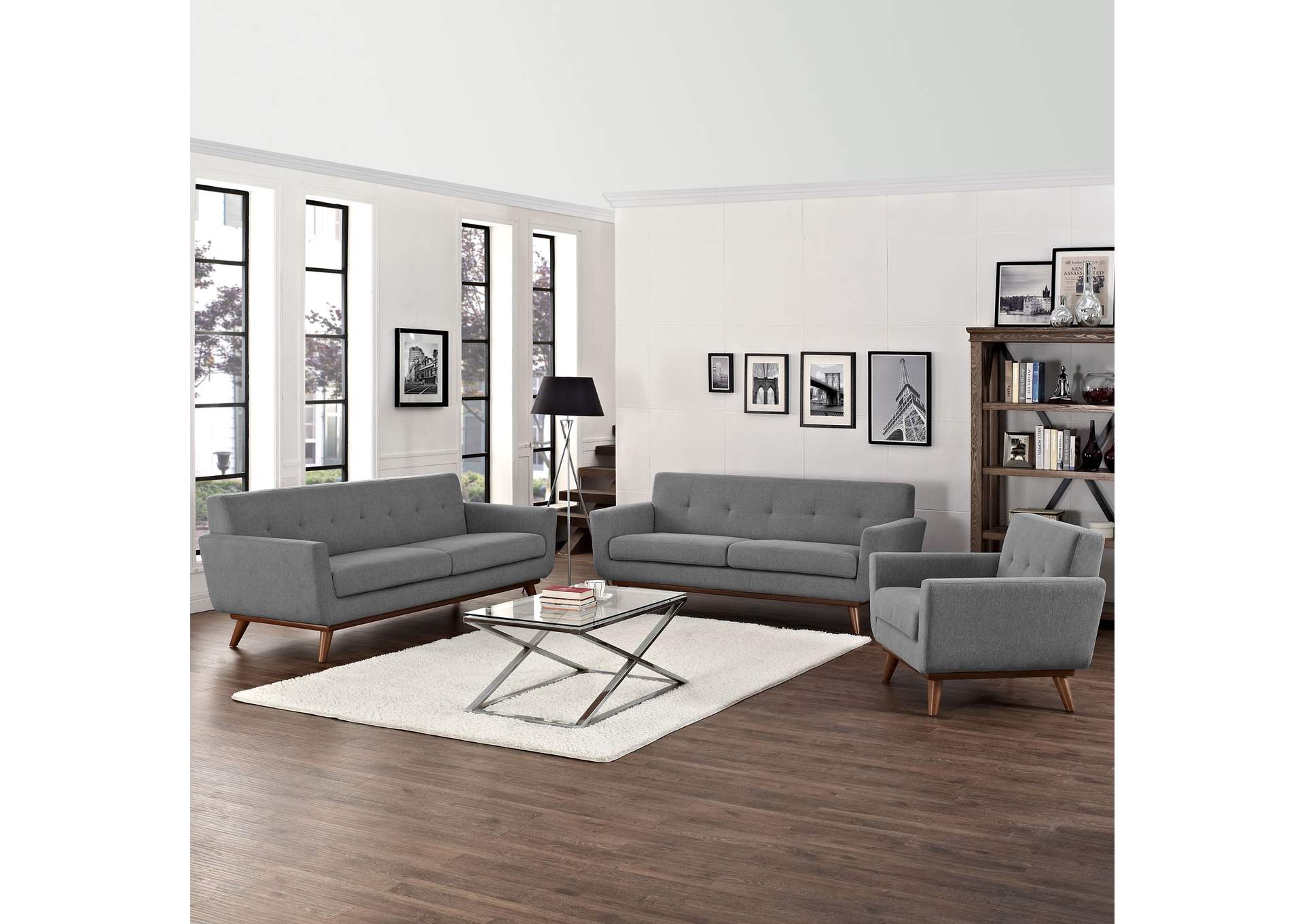 Expectation Gray Engage Sofa Loveseat and Armchair [Set of 3],Modway