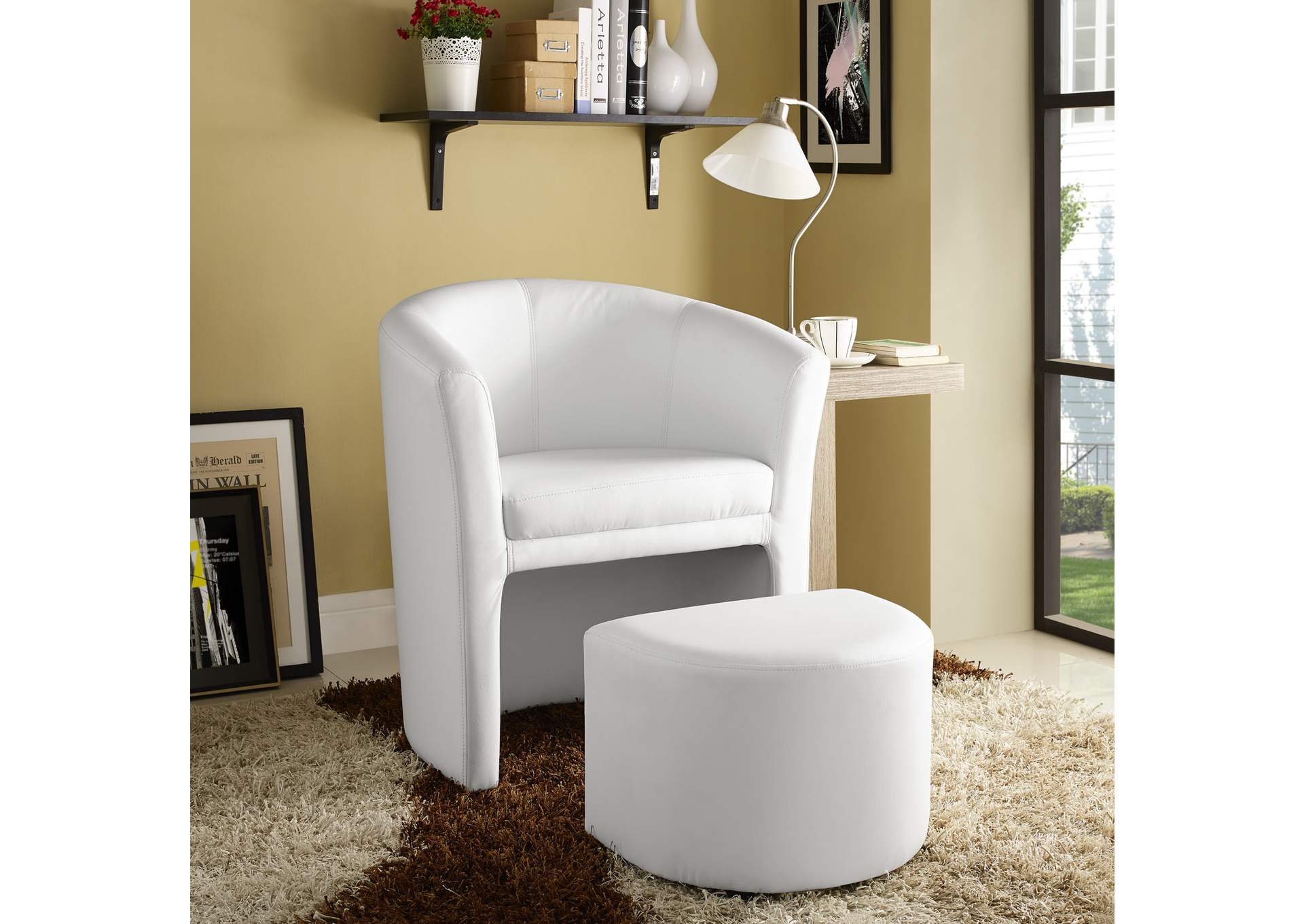 White Divulge Armchair and Ottoman,Modway