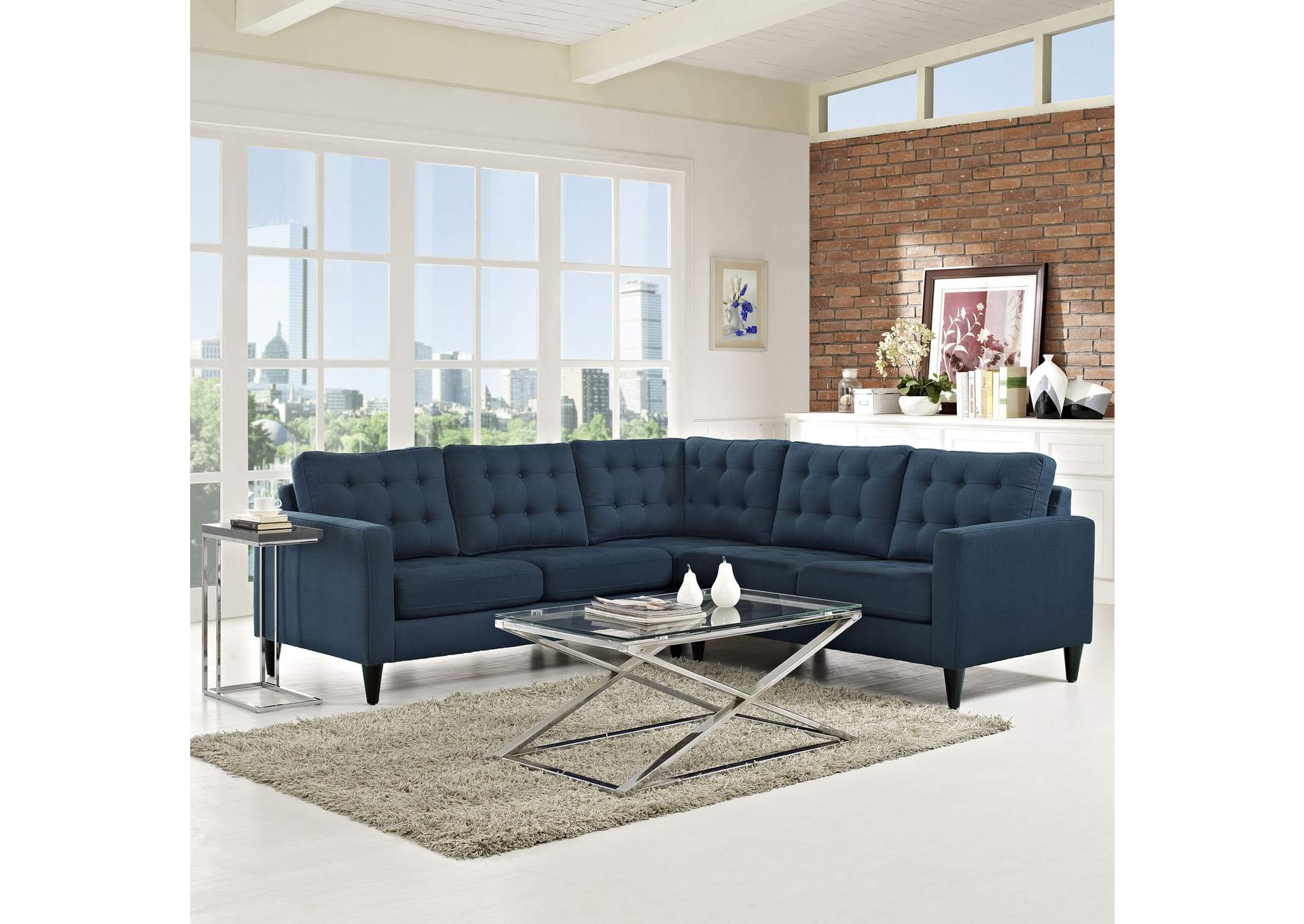 Azure Empress 3 Piece Upholstered Fabric Sectional Sofa Set,Modway