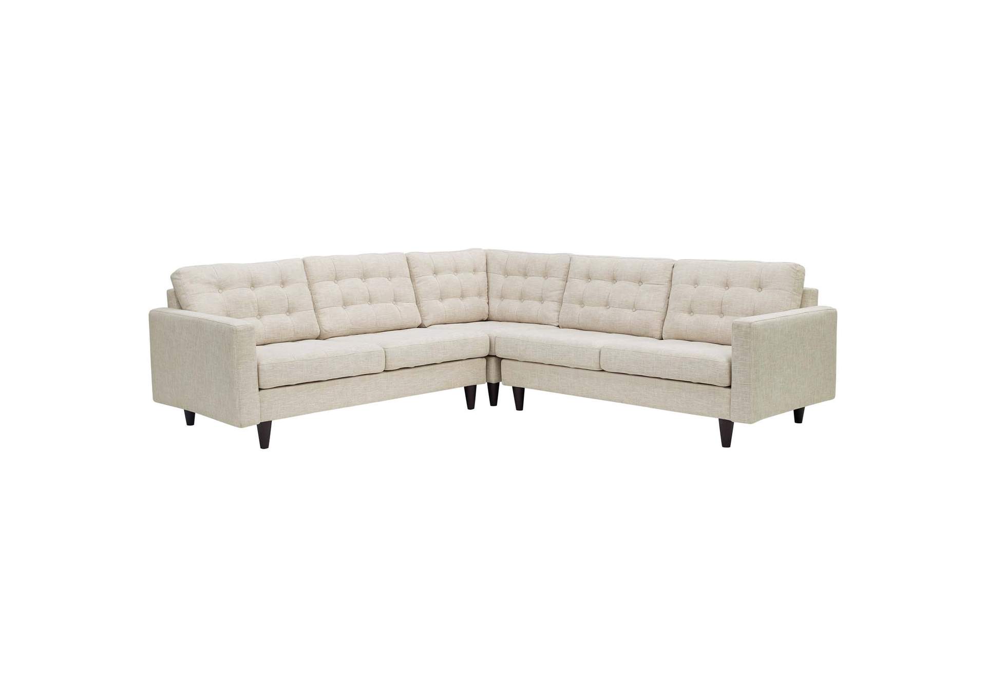 Beige Empress 3 Piece Upholstered Fabric Sectional Sofa Set,Modway