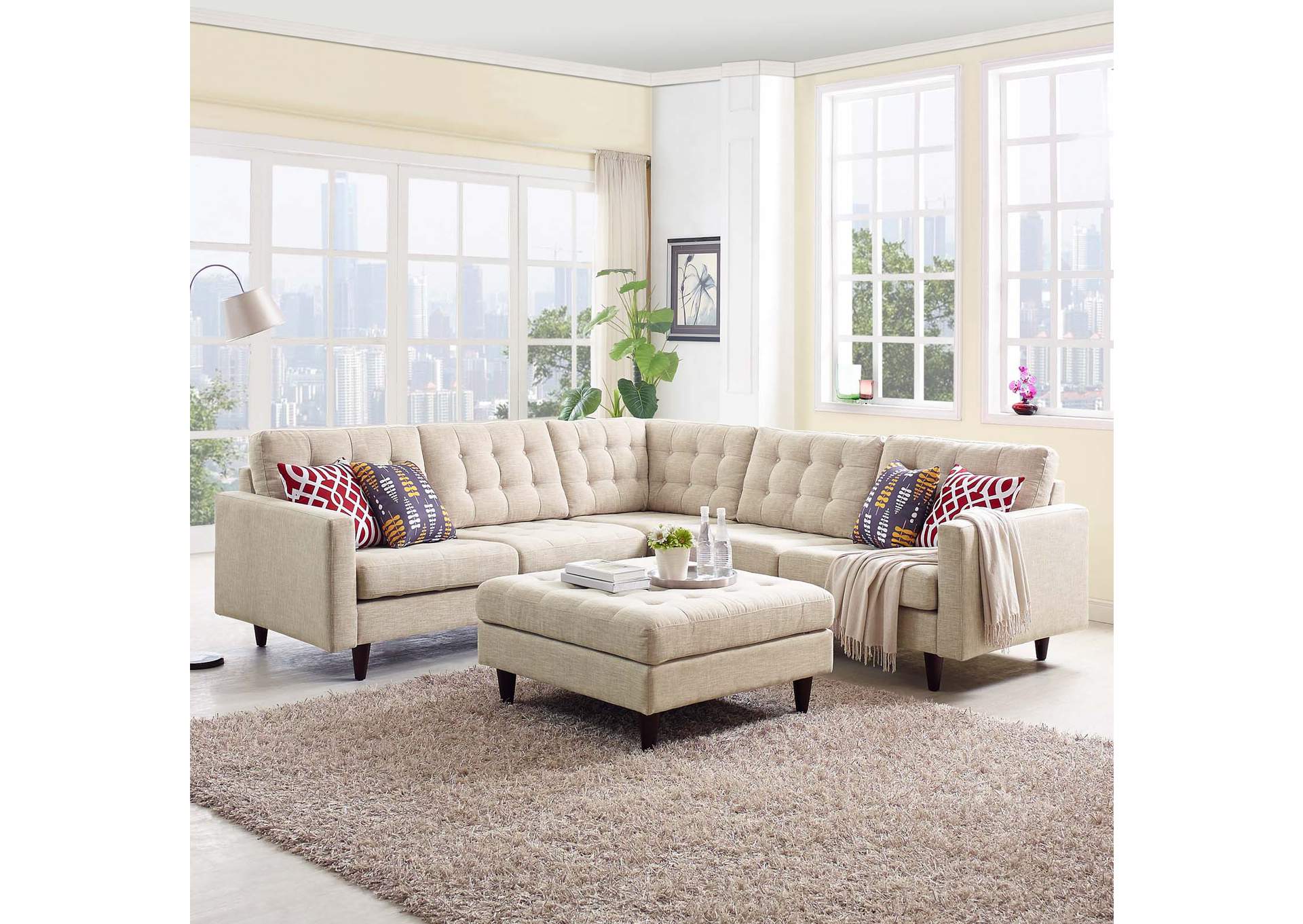 Beige Empress 3 Piece Upholstered Fabric Sectional Sofa Set,Modway