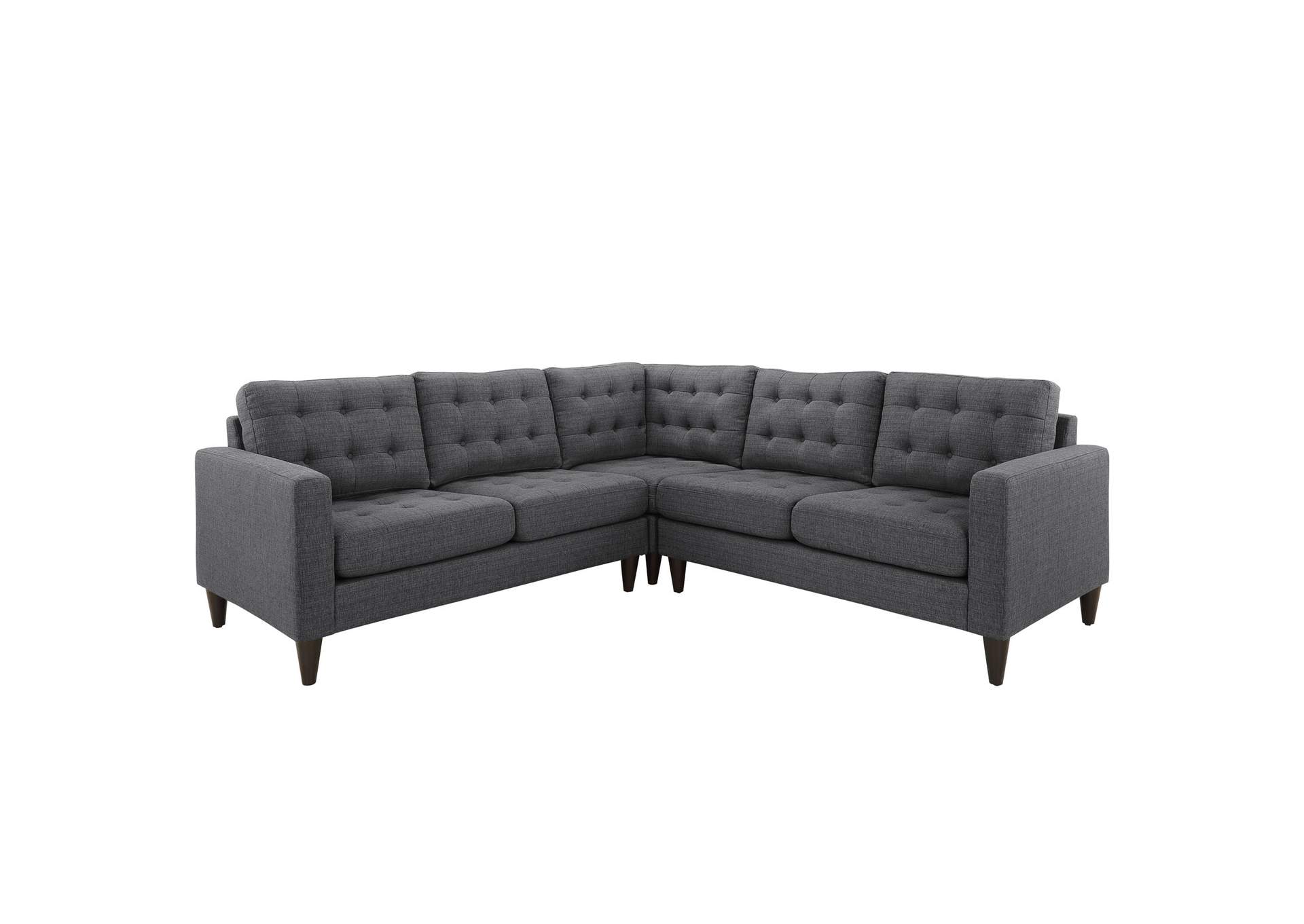 Gray Empress 3 Piece Upholstered Fabric Sectional Sofa Set,Modway