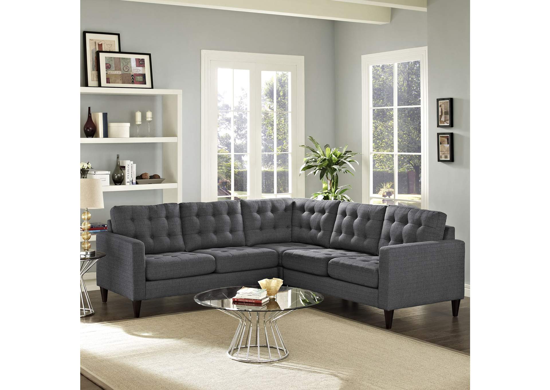 Gray Empress 3 Piece Upholstered Fabric Sectional Sofa Set,Modway