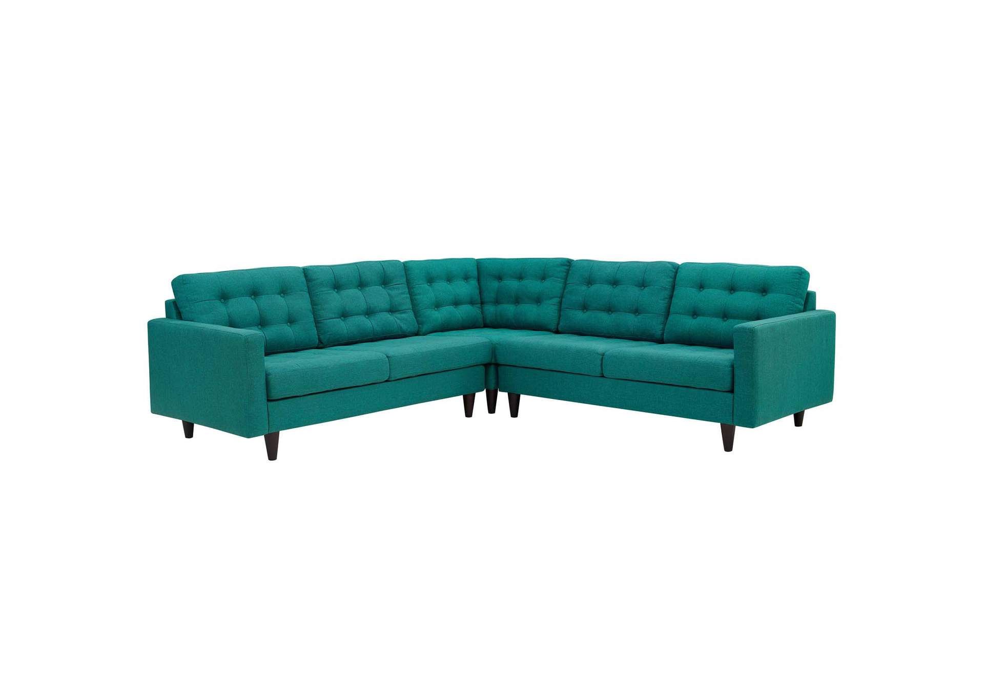 Teal Empress 3 Piece Upholstered Fabric Sectional Sofa Set,Modway