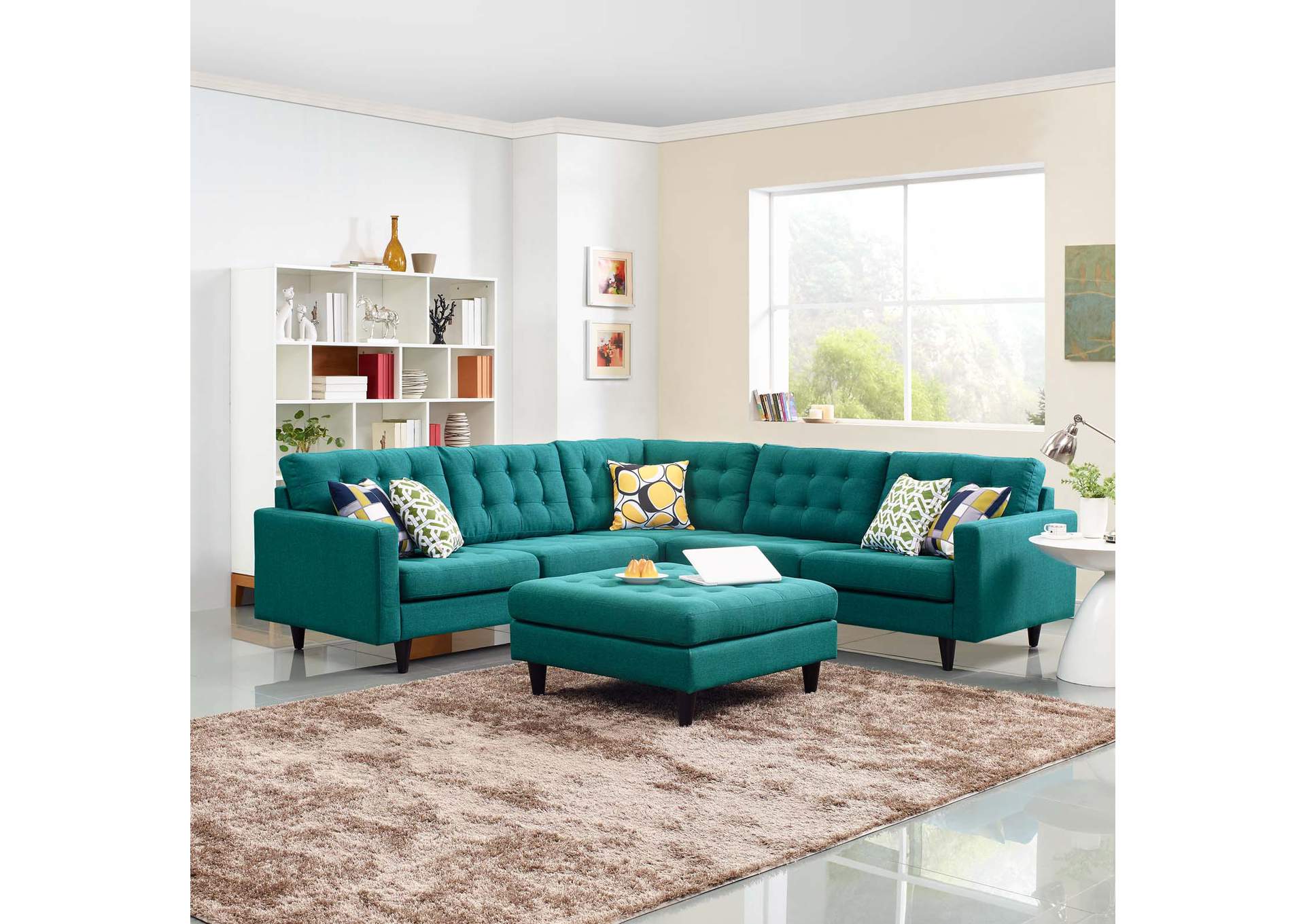 Teal Empress 3 Piece Upholstered Fabric Sectional Sofa Set,Modway