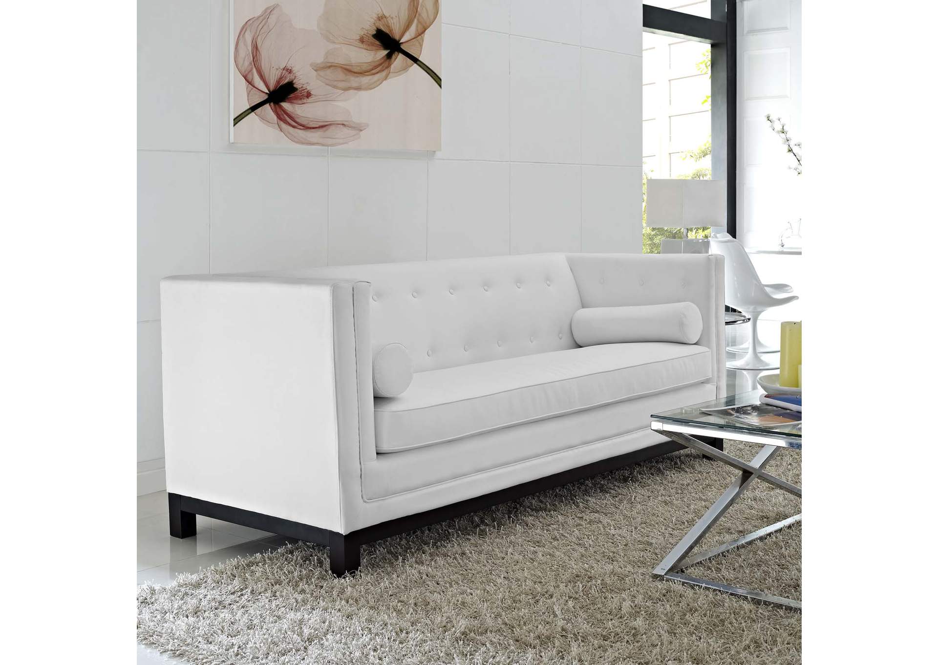 White Imperial Bonded Leather Sofa,Modway