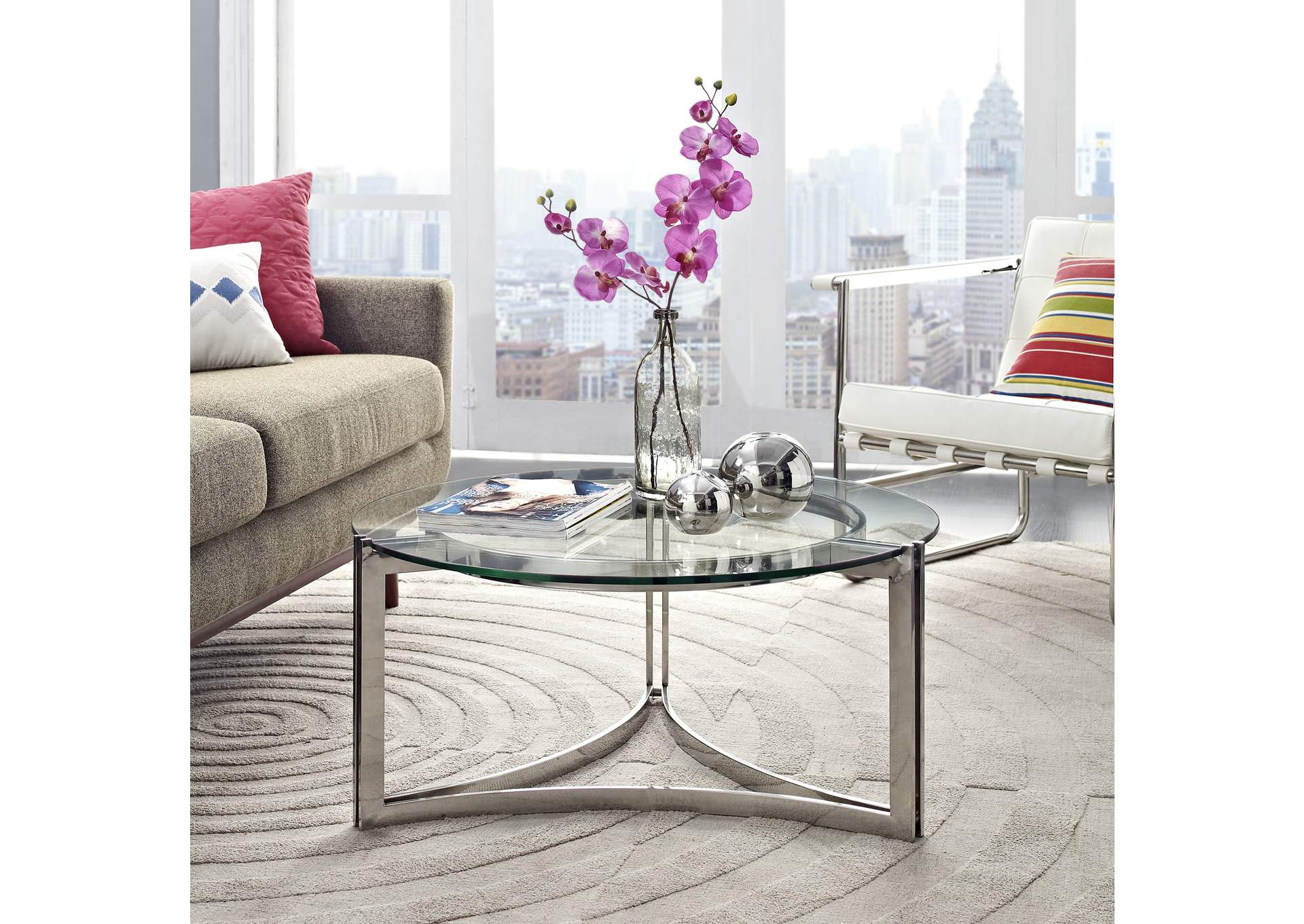 Silver Signet Stainless Steel Coffee Table,Modway