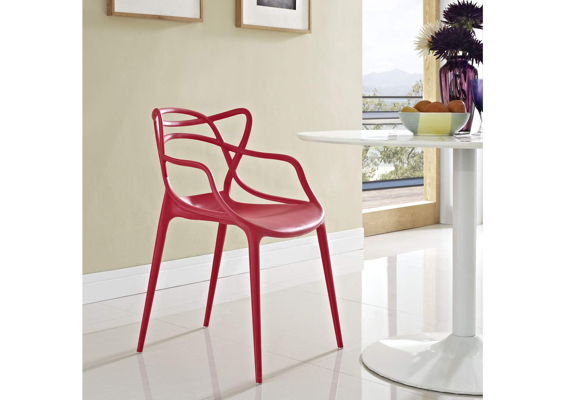 Red Entangled Arm Dining Chair,Modway