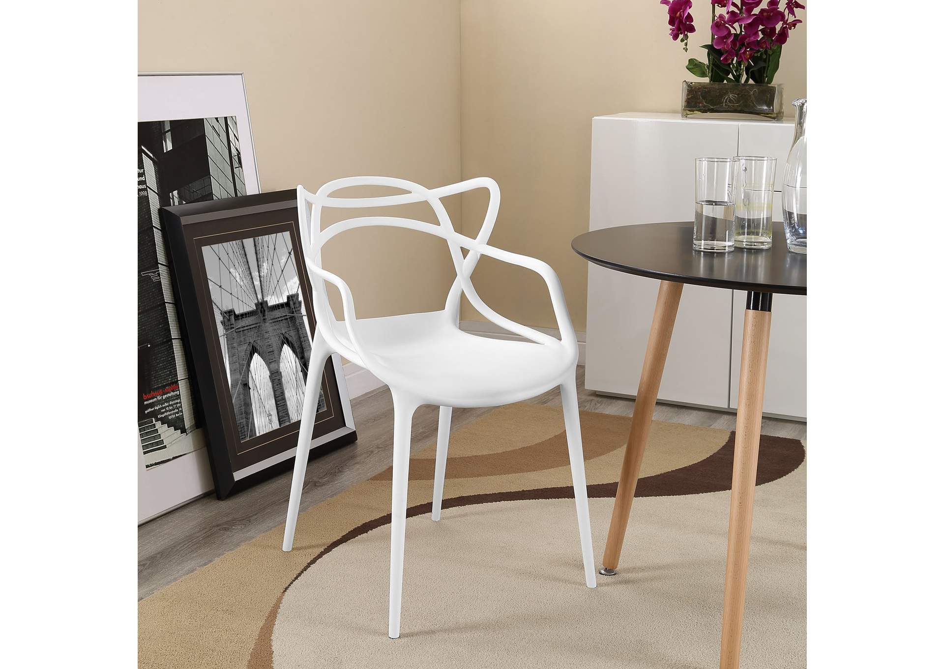 White Entangled Arm Dining Chair,Modway