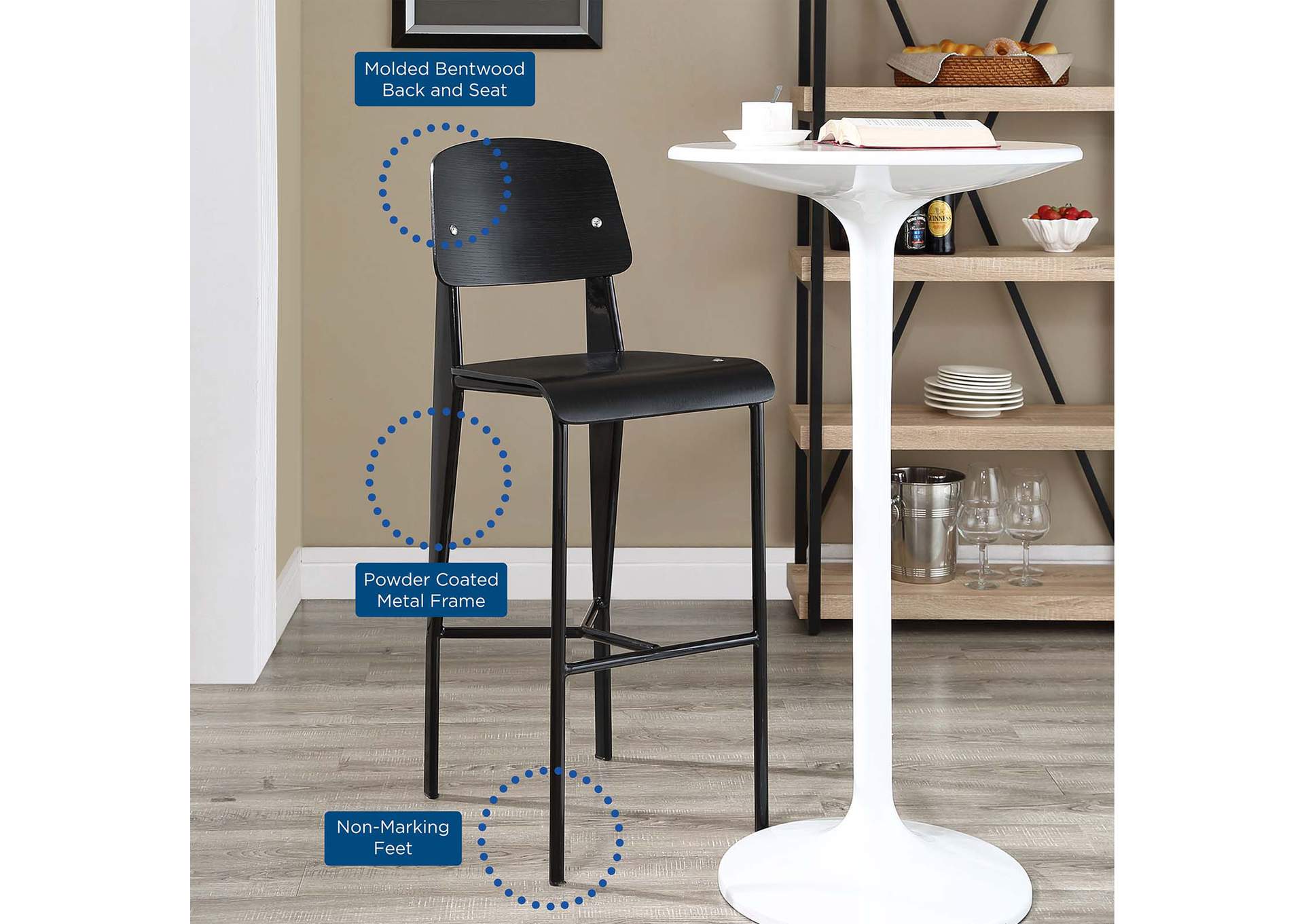 Black Black Cabin Bar Stool,Modway