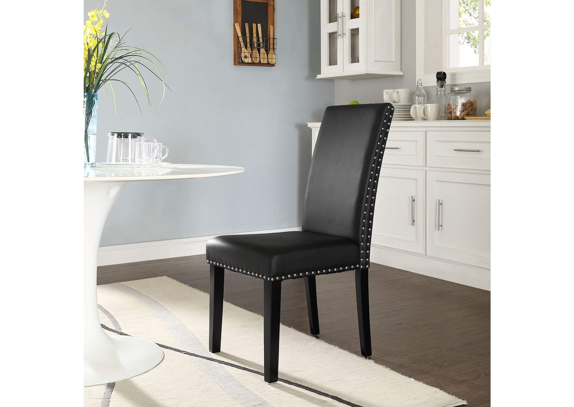 Black Parcel Dining Faux Leather Side Chair,Modway