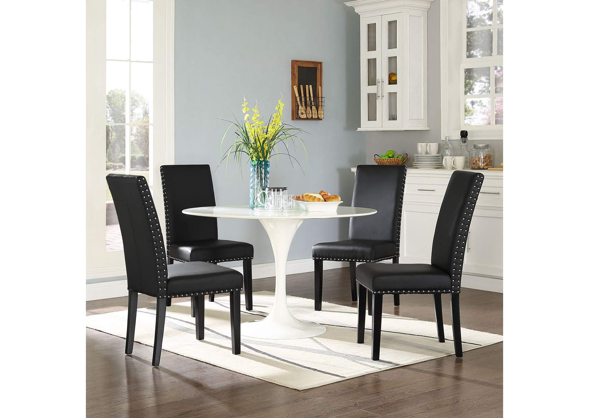 Black Parcel Dining Faux Leather Side Chair,Modway