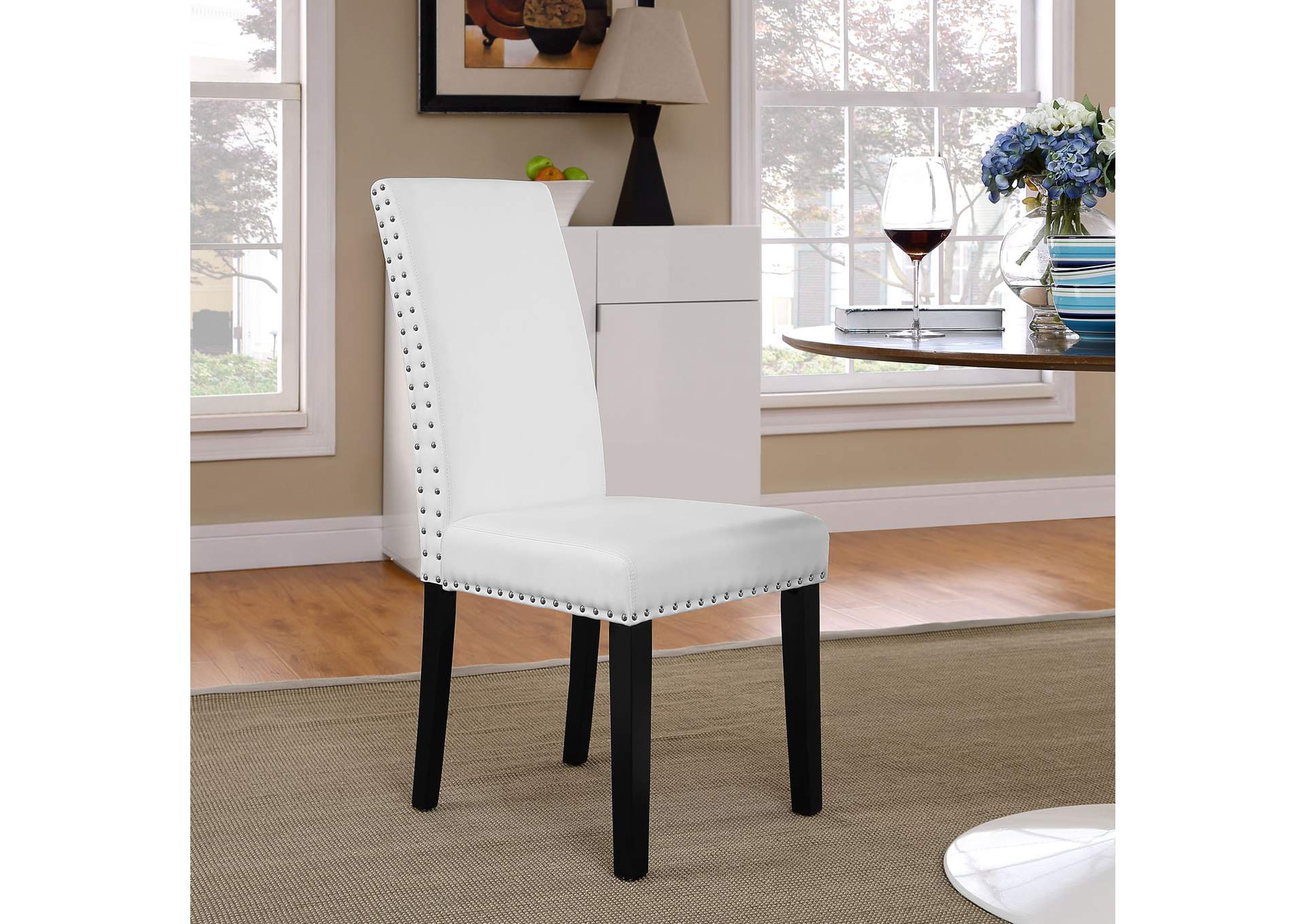 White Parcel Dining Faux Leather Side Chair,Modway