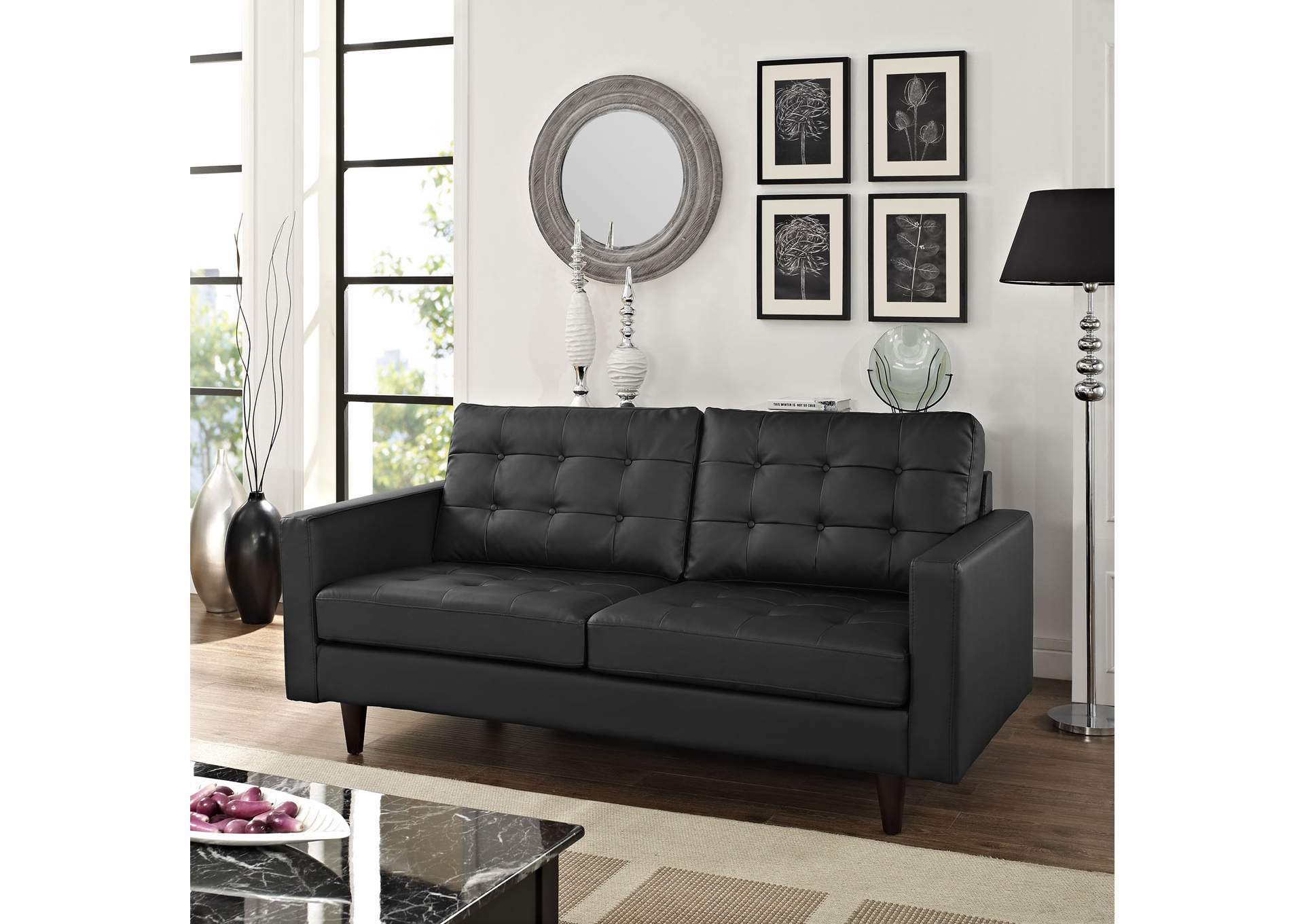 Black Empress Bonded Leather Loveseat,Modway