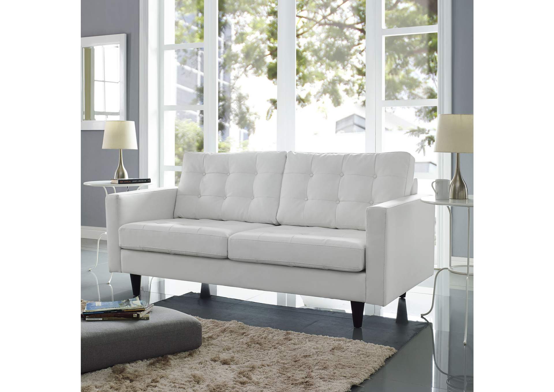 White Empress Bonded Leather Loveseat,Modway