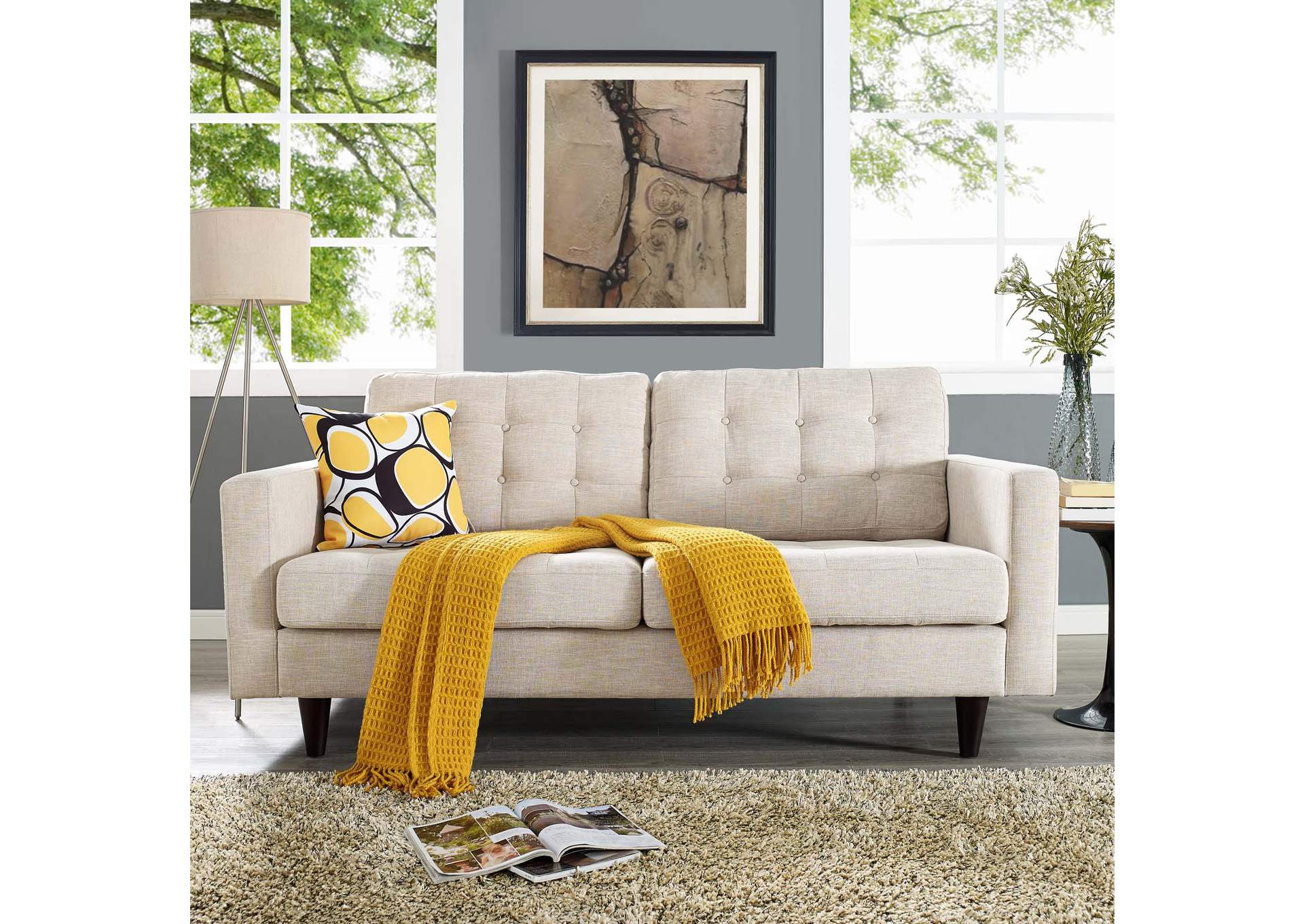 Beige Empress Upholstered Fabric Loveseat,Modway