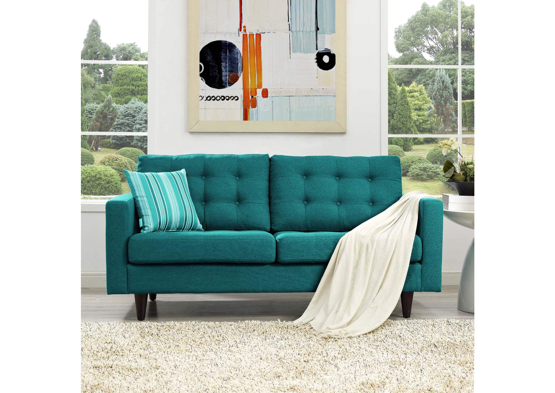 Teal Empress Upholstered Fabric Loveseat,Modway