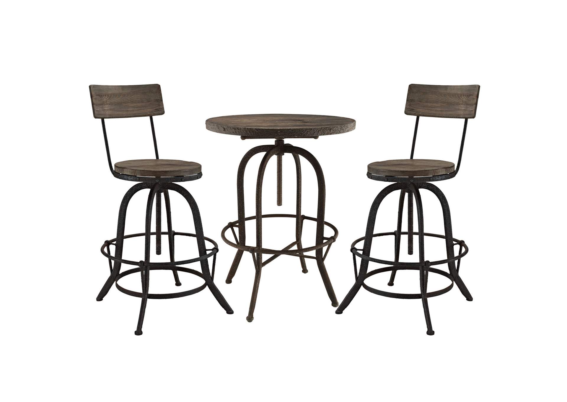 Brown Gather 3 Piece Dining Set,Modway