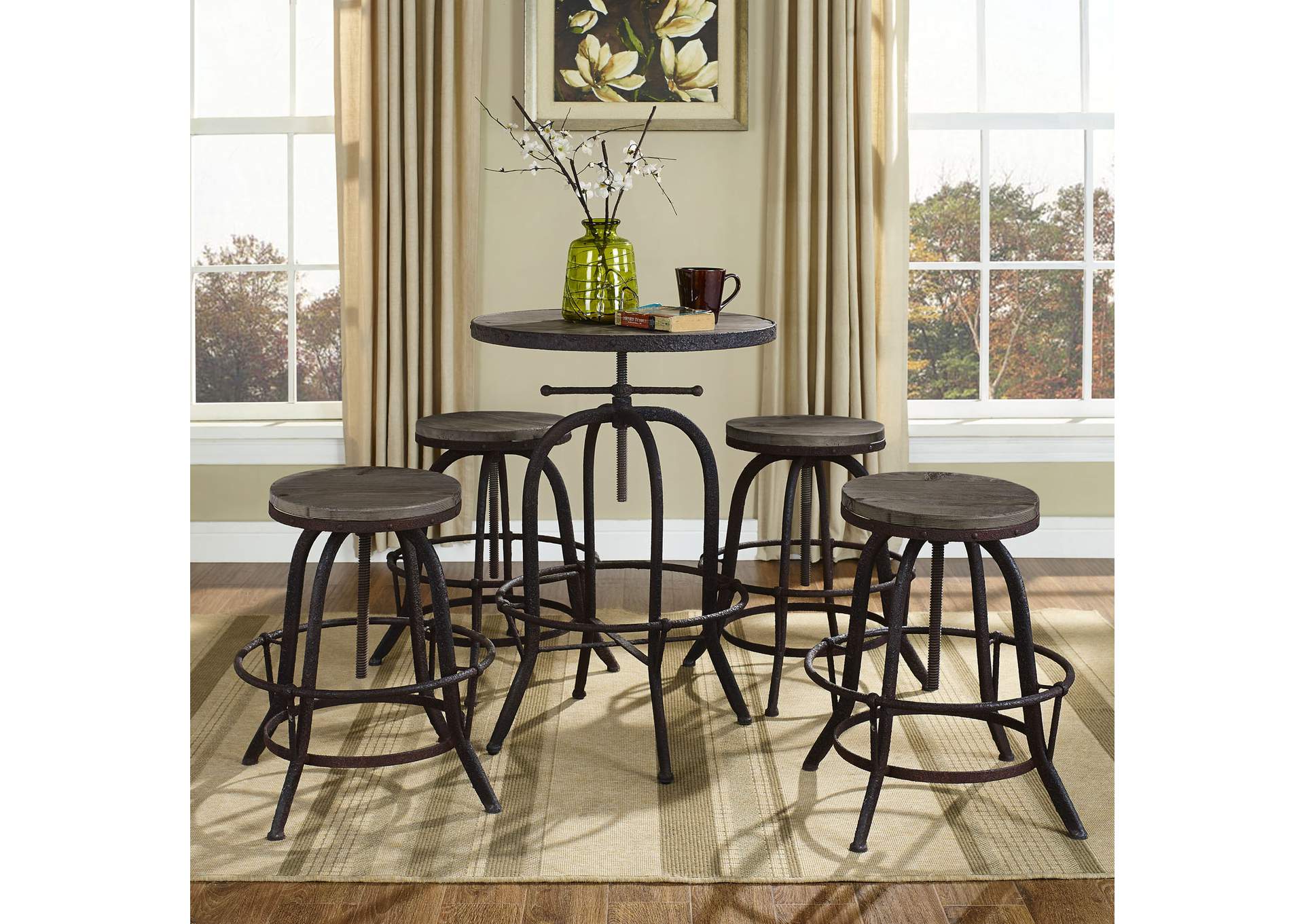 Brown Gather 5 Piece Dining Set,Modway