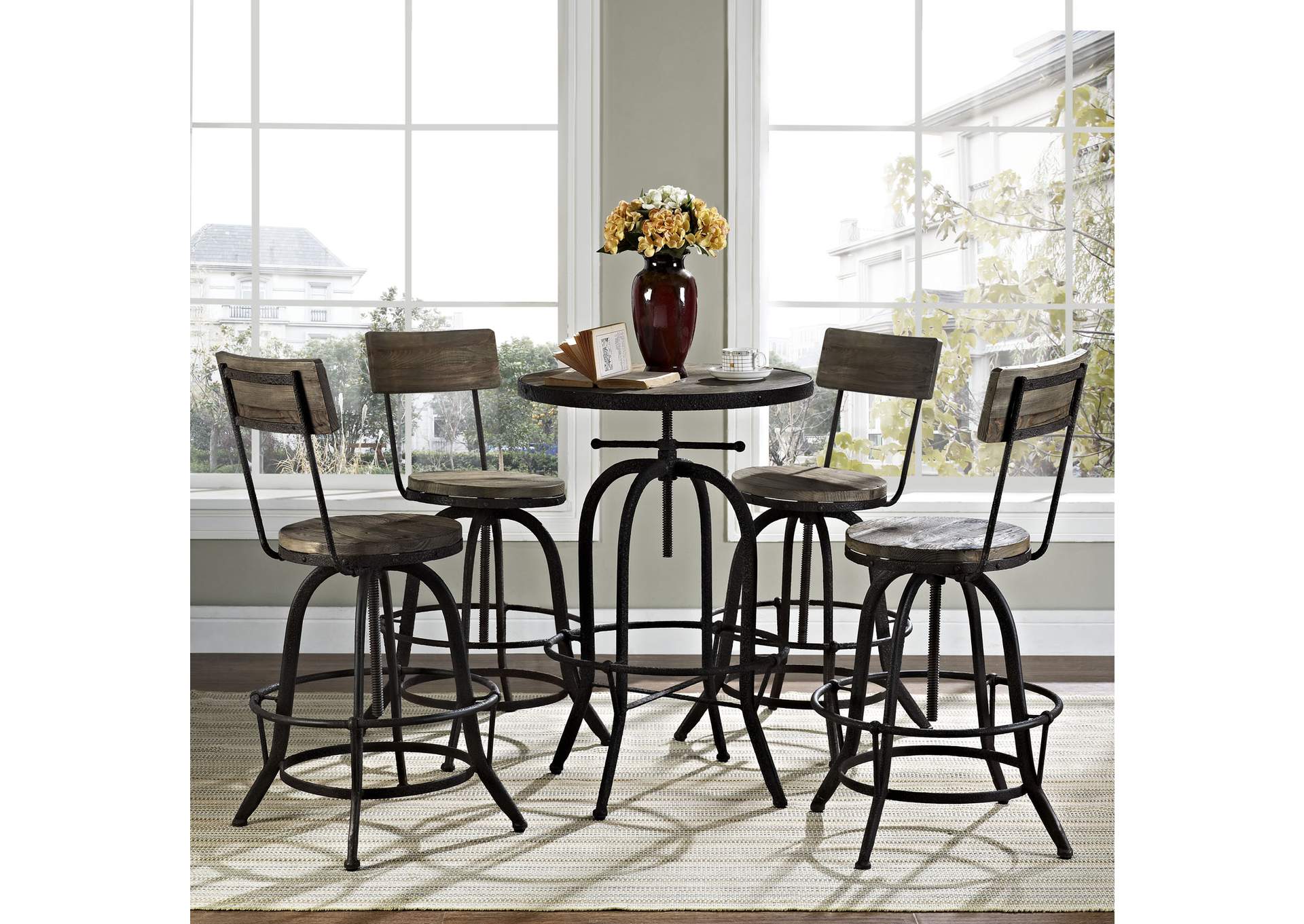 Brown Gather 5 Piece Dining Set,Modway