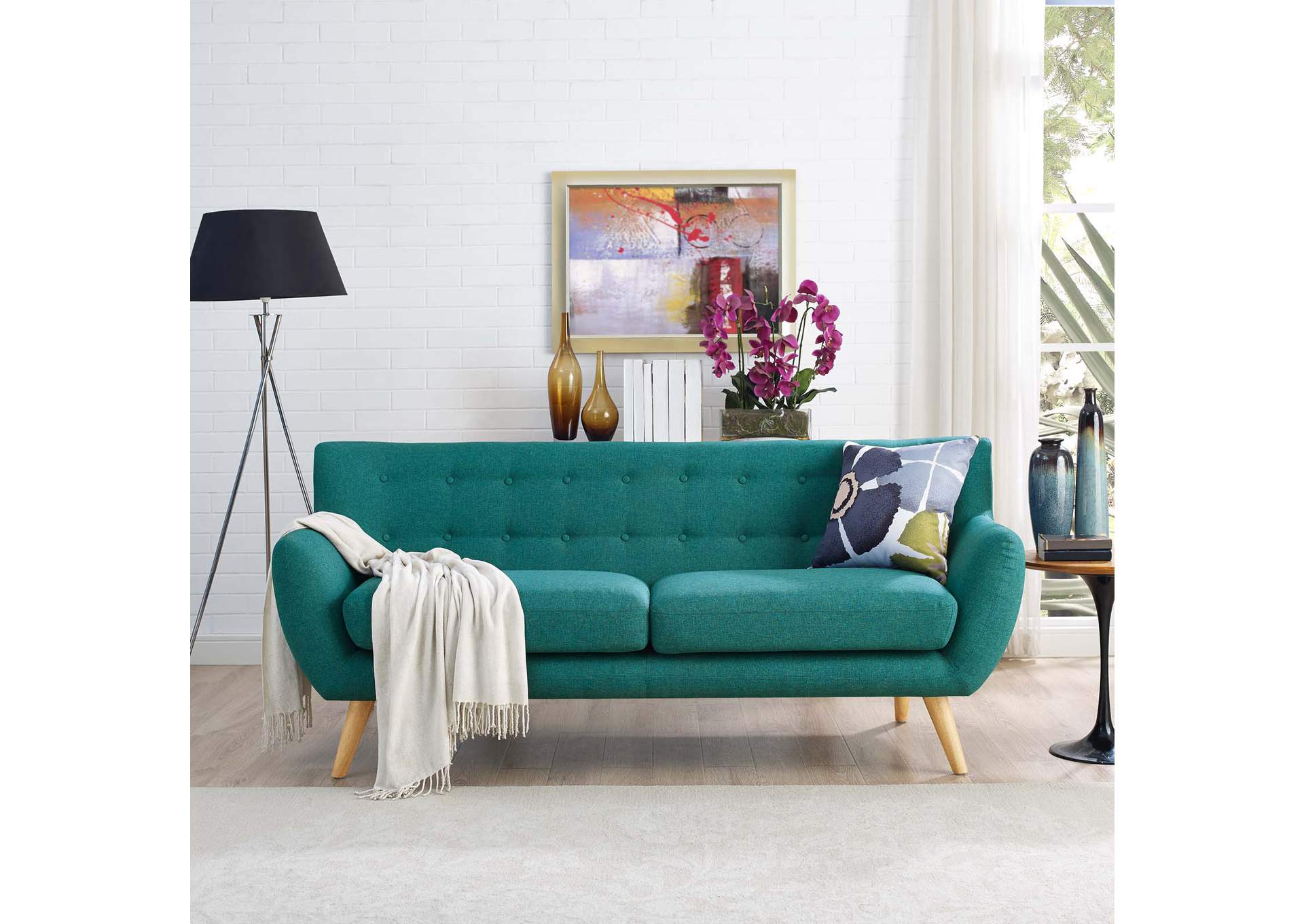 Remark Teal Upholstered Fabric Sofa,Modway