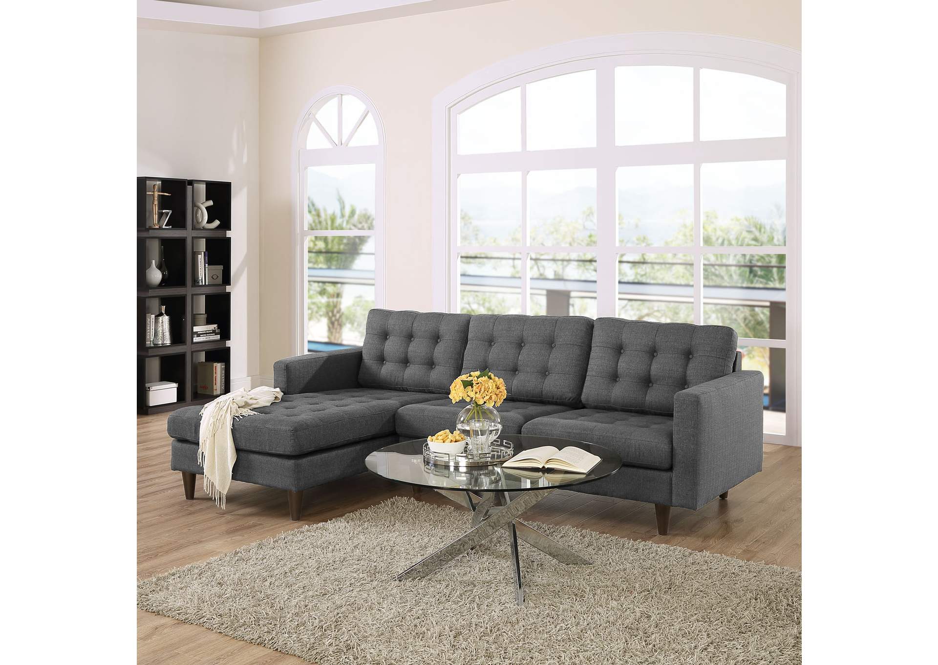 Gray Empress Left-Facing Upholstered Fabric Sectional Sofa,Modway