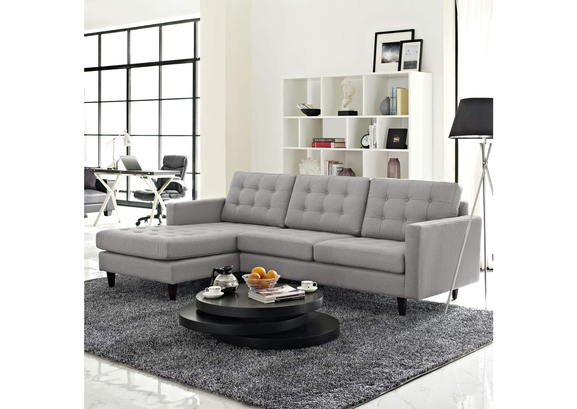 Light Gray Empress Left-Facing Upholstered Fabric Sectional Sofa,Modway