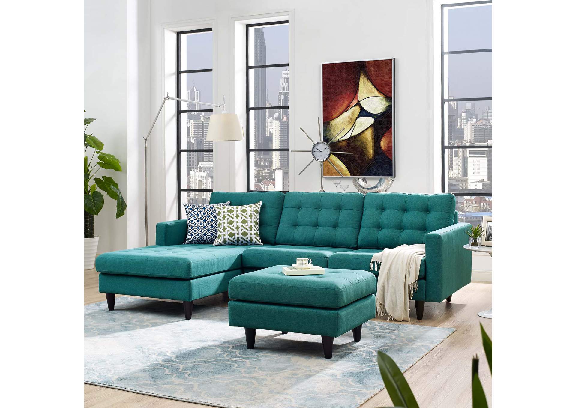 Teal Empress Left-Facing Upholstered Fabric Sectional Sofa,Modway