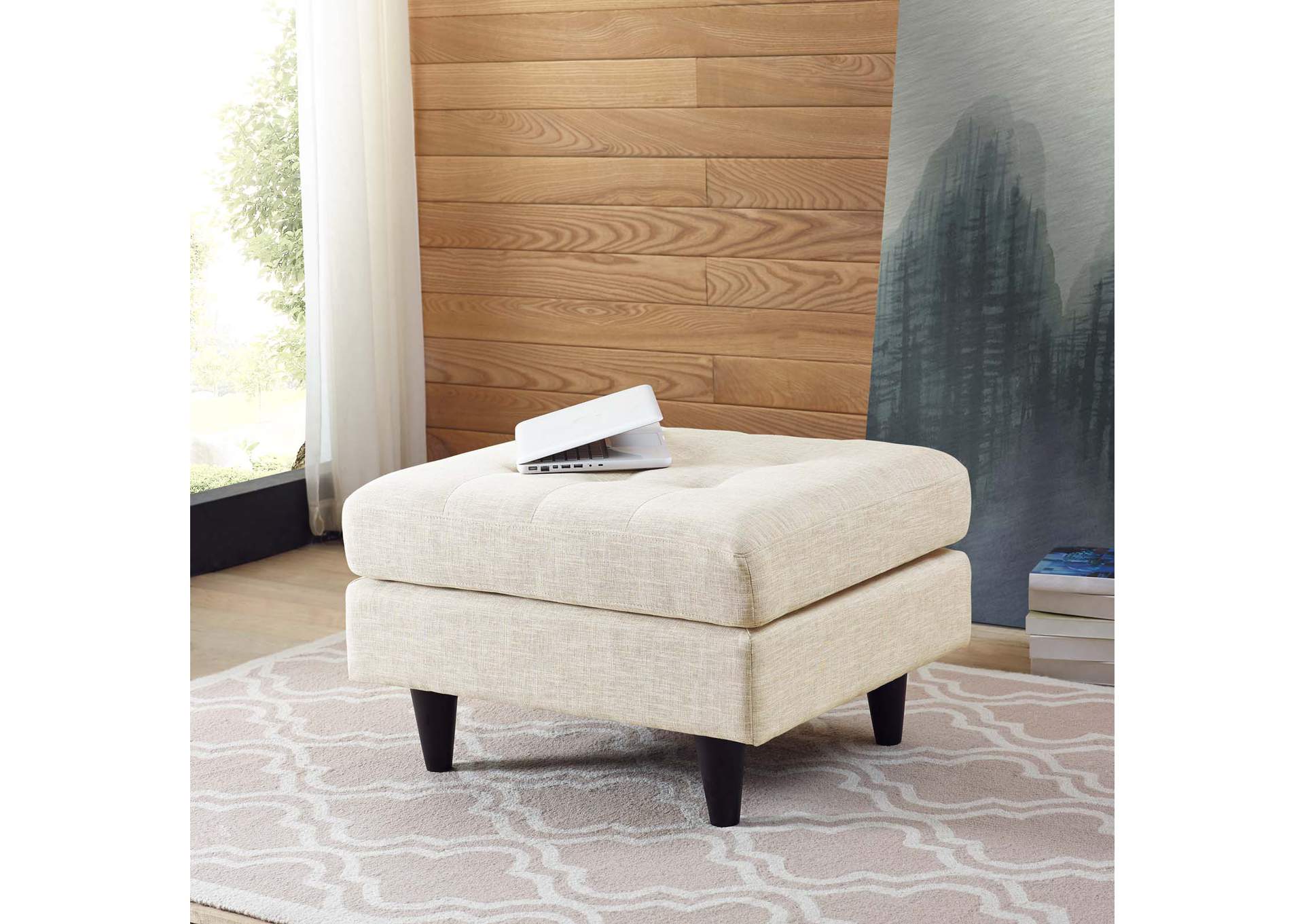 Beige Empress Upholstered Fabric Ottoman,Modway