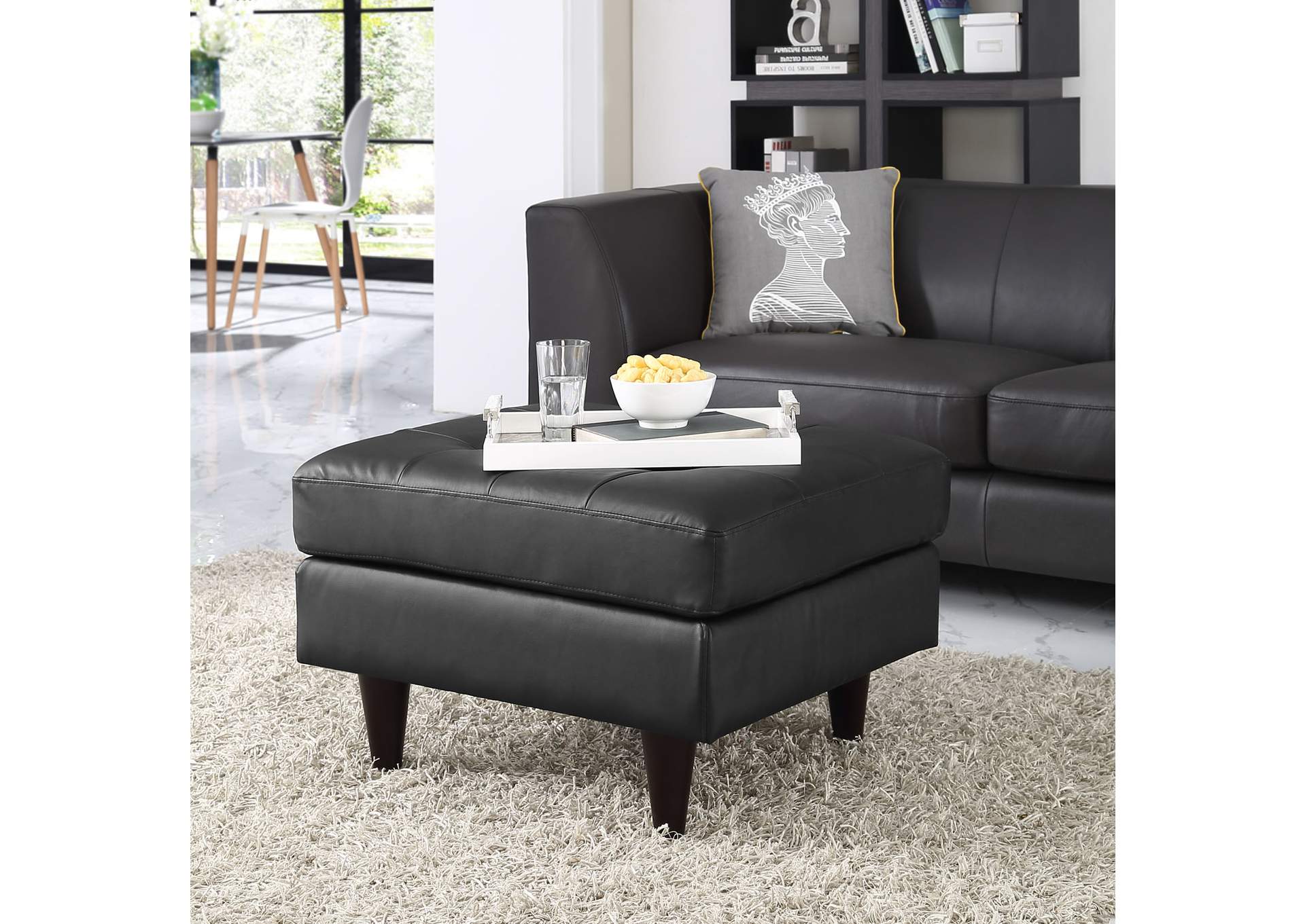 Black Empress Bonded Leather Ottoman,Modway