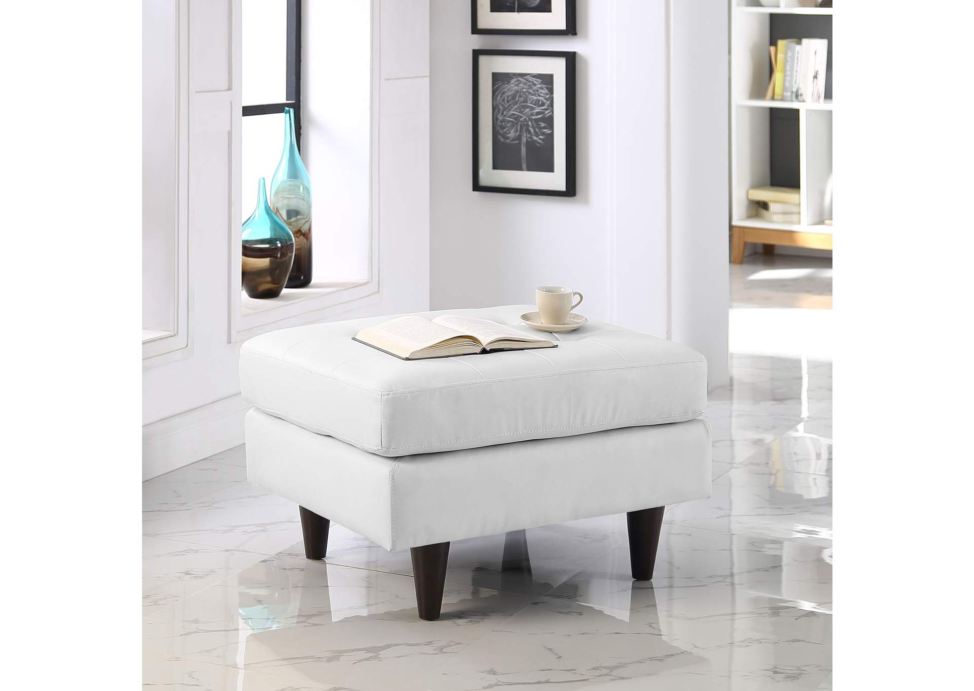 White Empress Bonded Leather Ottoman,Modway