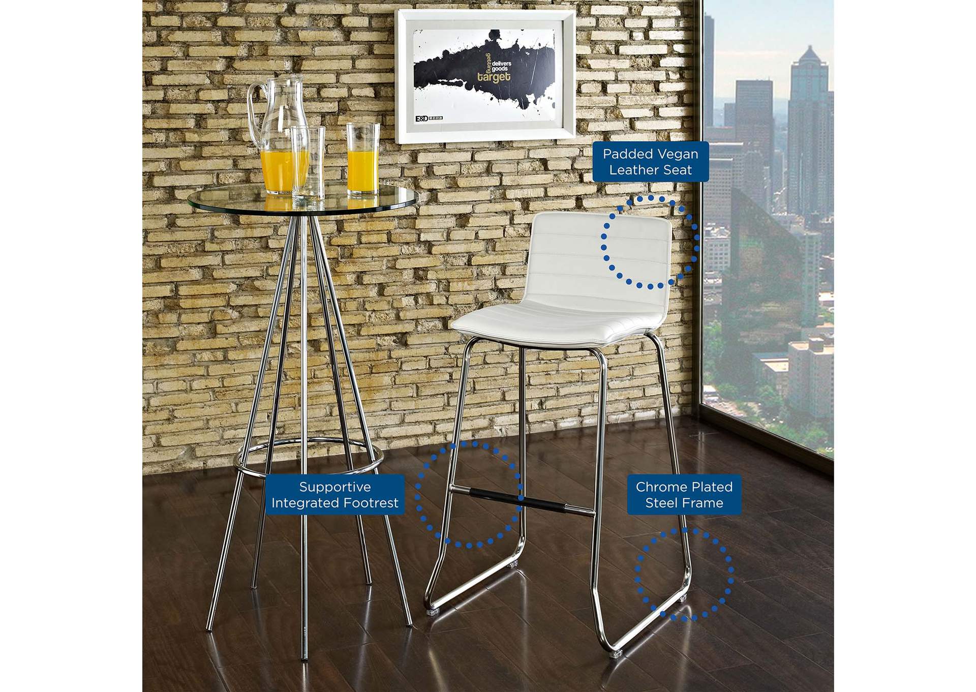 White Dive Bar Stool [Set of 4],Modway