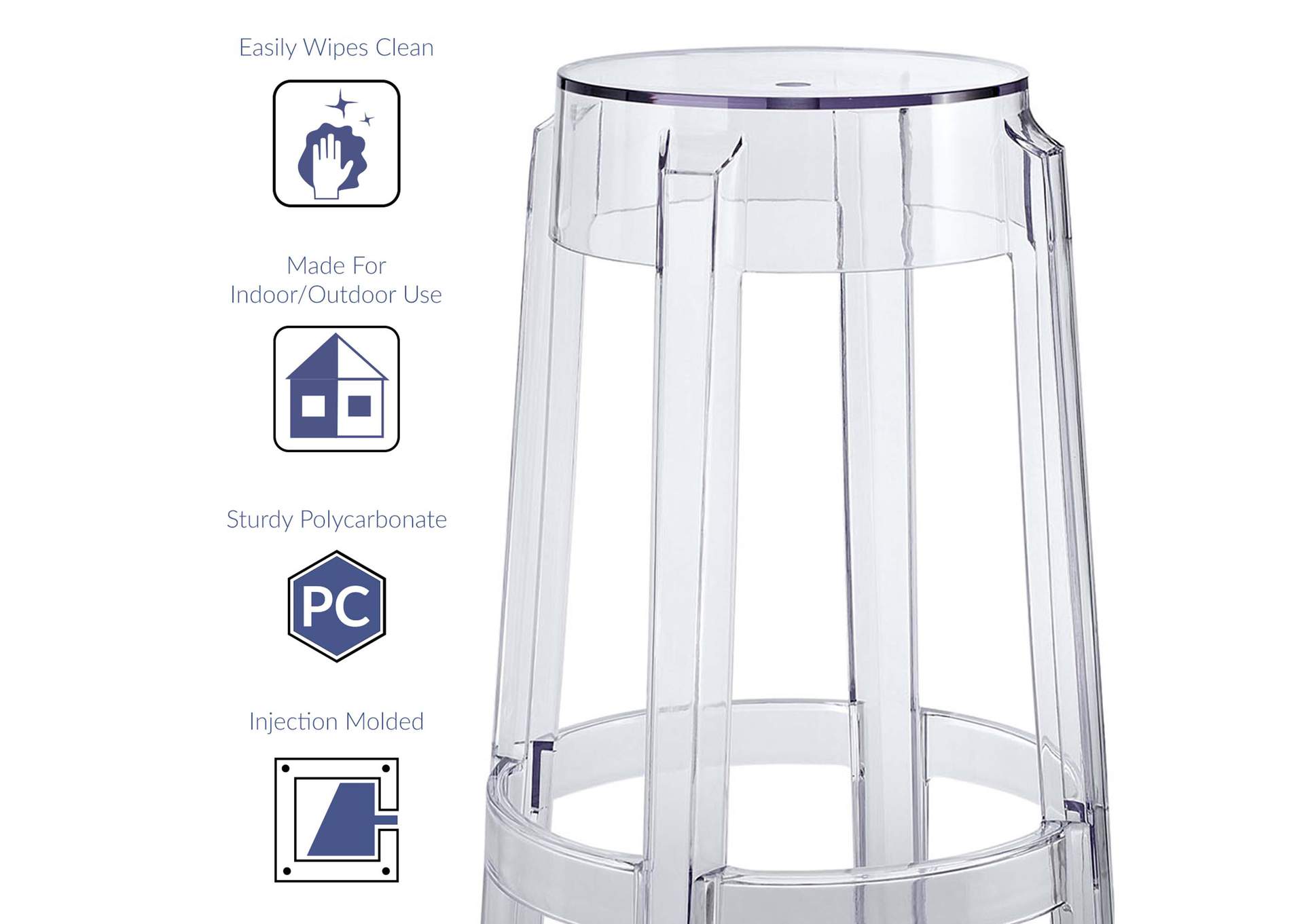 Clear Casper Bar Stool,Modway